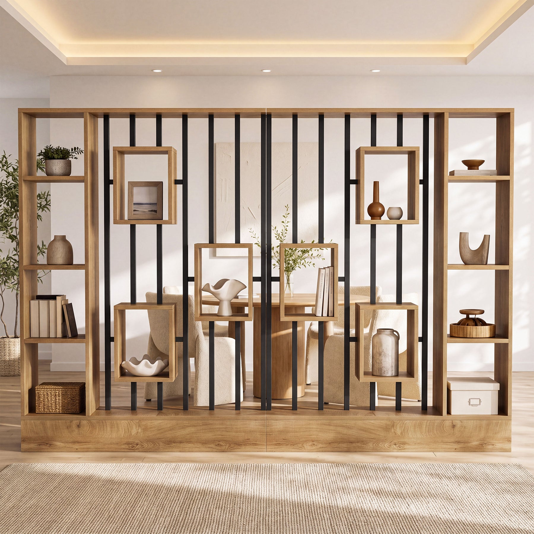 71" Room Divider with Shelves & Coat Hooks, Freestanding Wall Partition, Bedroom Living Room