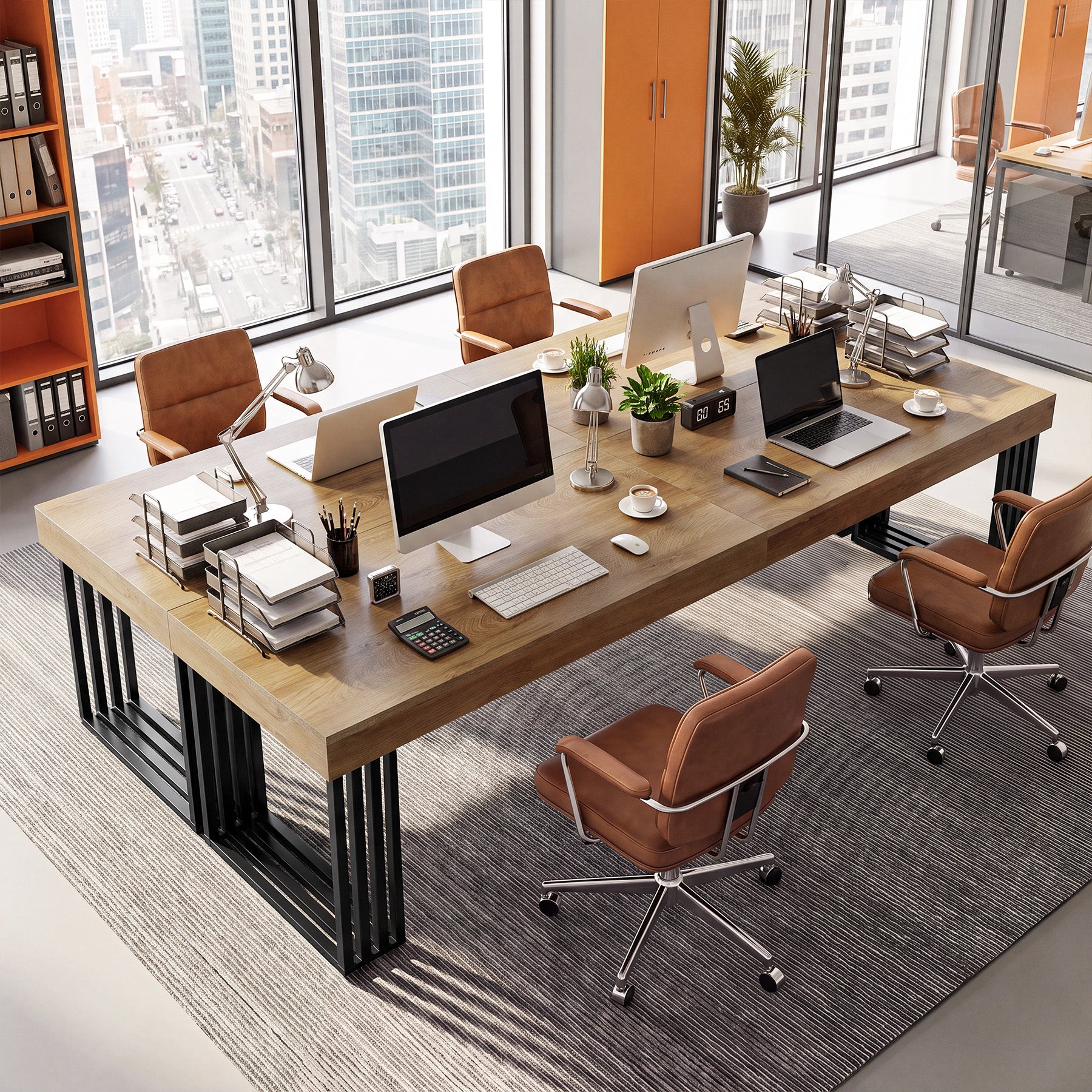 79" Large Computer Desk, Double Executive Desk with Thick Tabletop, Home Office