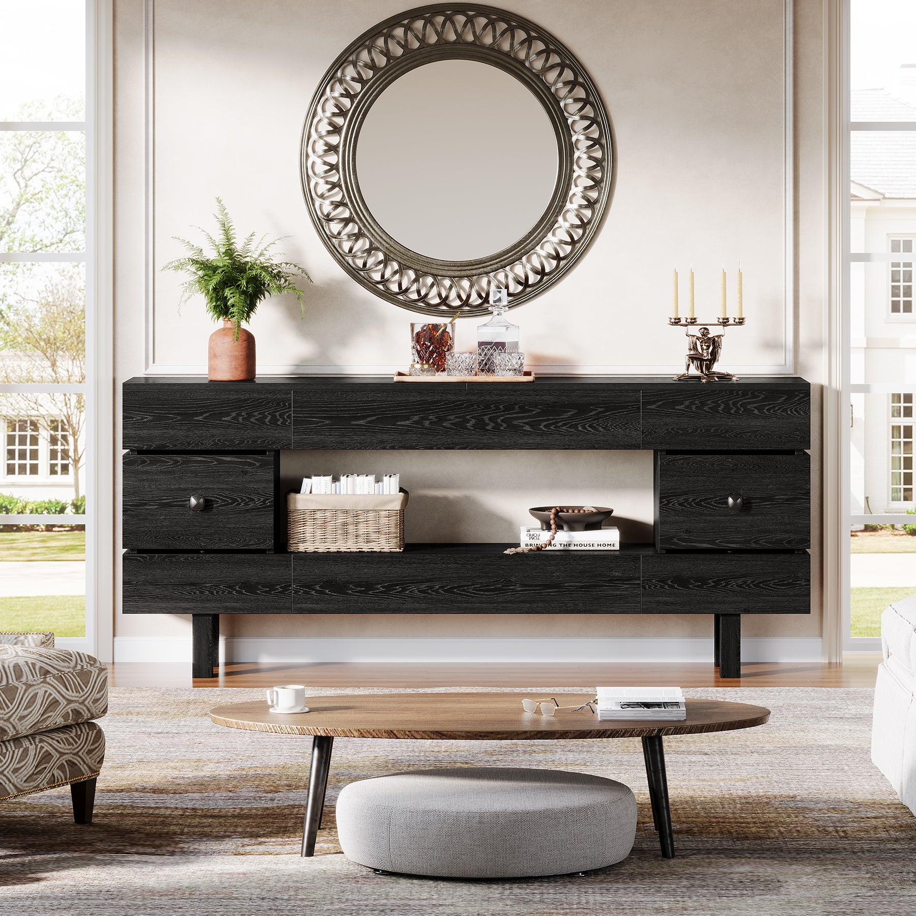 70.8" Console Table, Farmhouse 2-Tier Entryway Table with Display Shelf