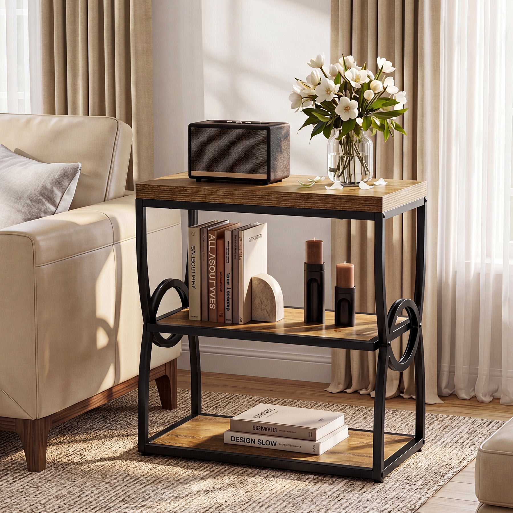Tribesigns 25.59-Inch Industrial Narrow End Table with 3 Open Shelves, Slim Side Table for Small Spaces