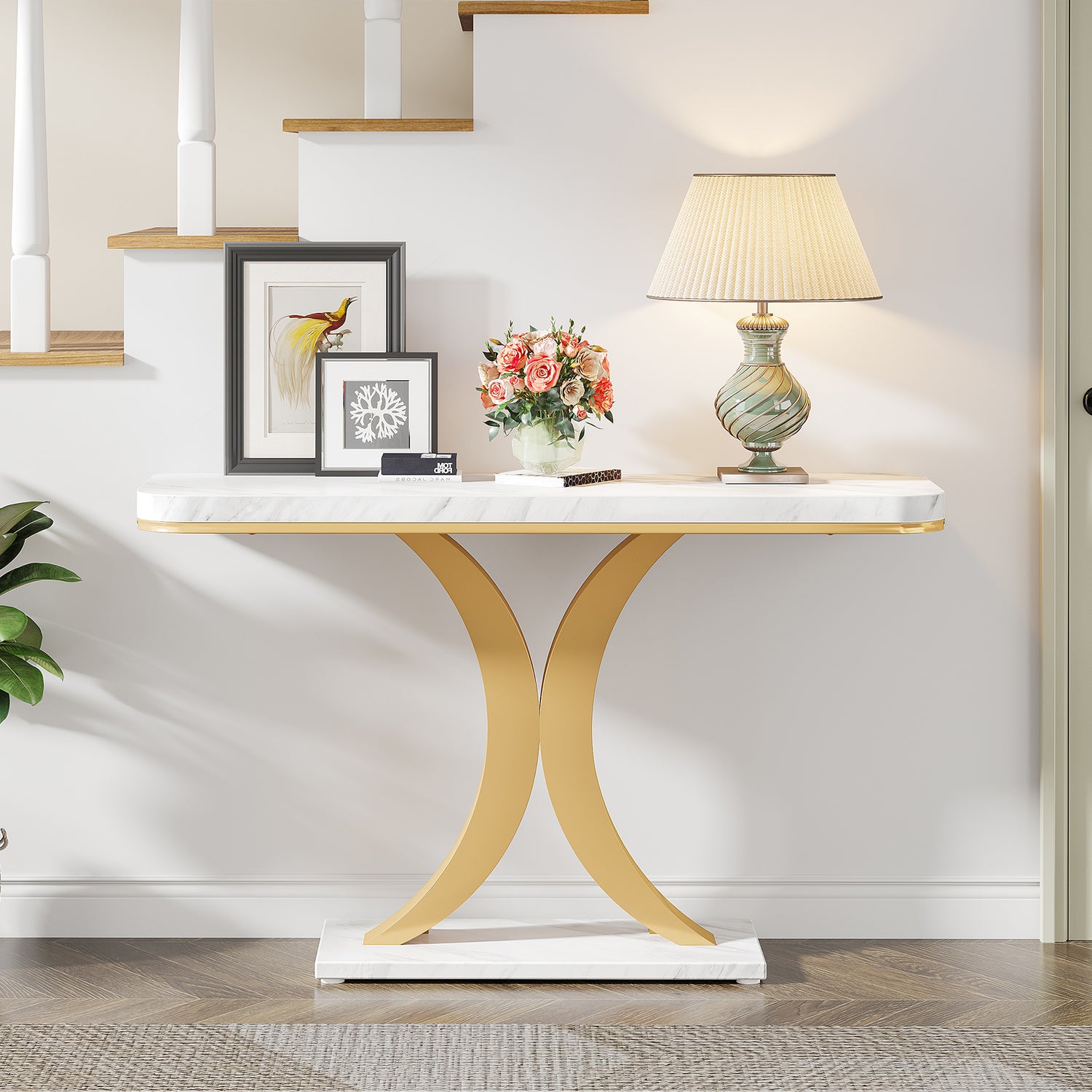 40 Inch Tall Console Table, Narrow Entryway Table with Geometric Base ...