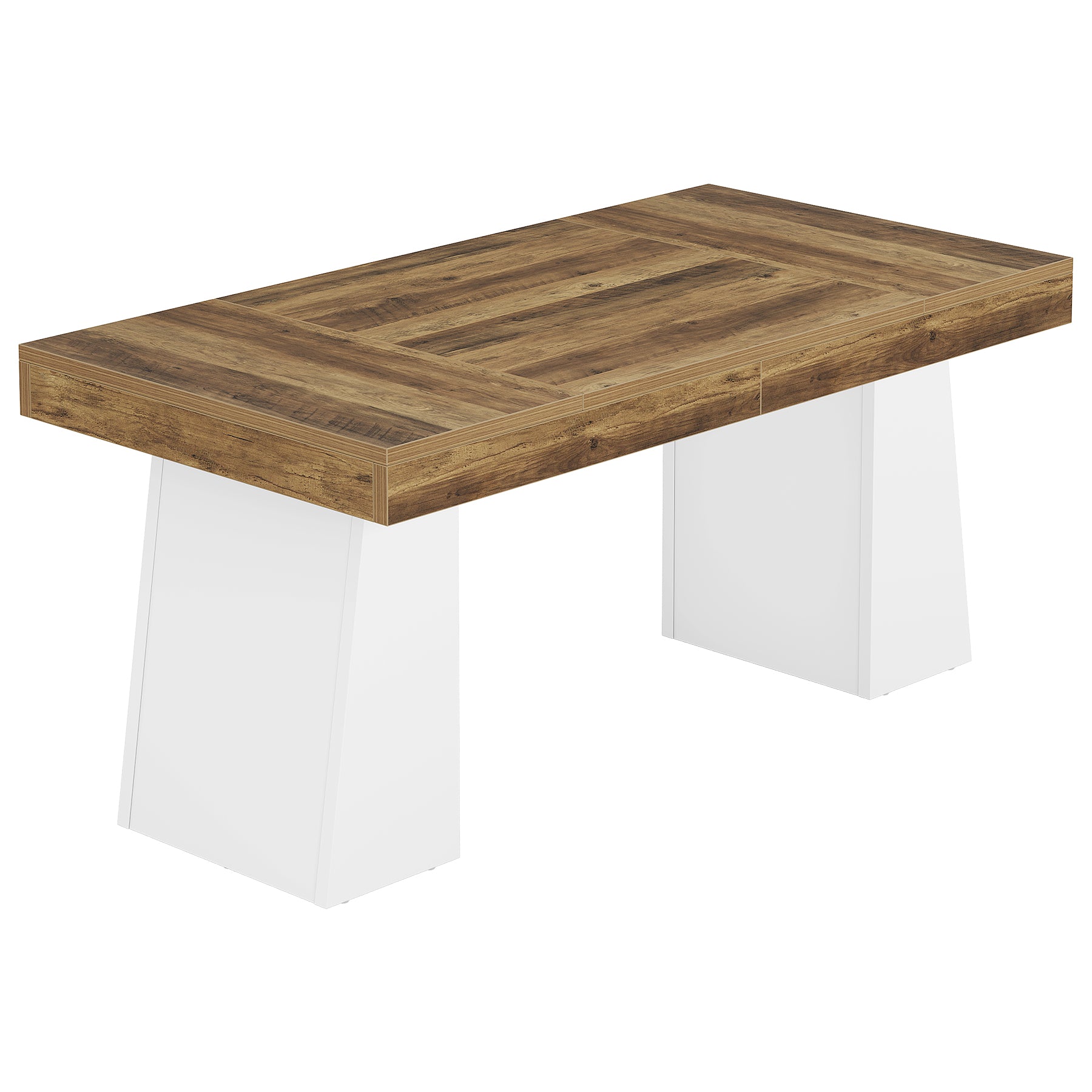 55" Executive Office Desk with Double Trapezoid Base, Modern Wooden Computer Desk for Home Office