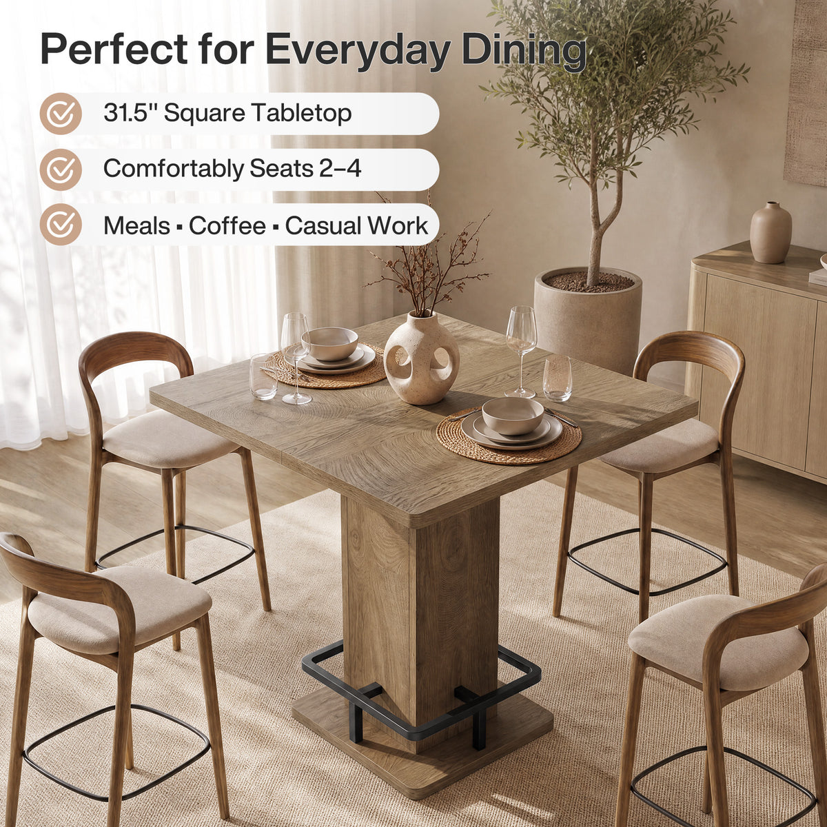 32" Square Counter Height Dining Table, Small Space Kitchen Table