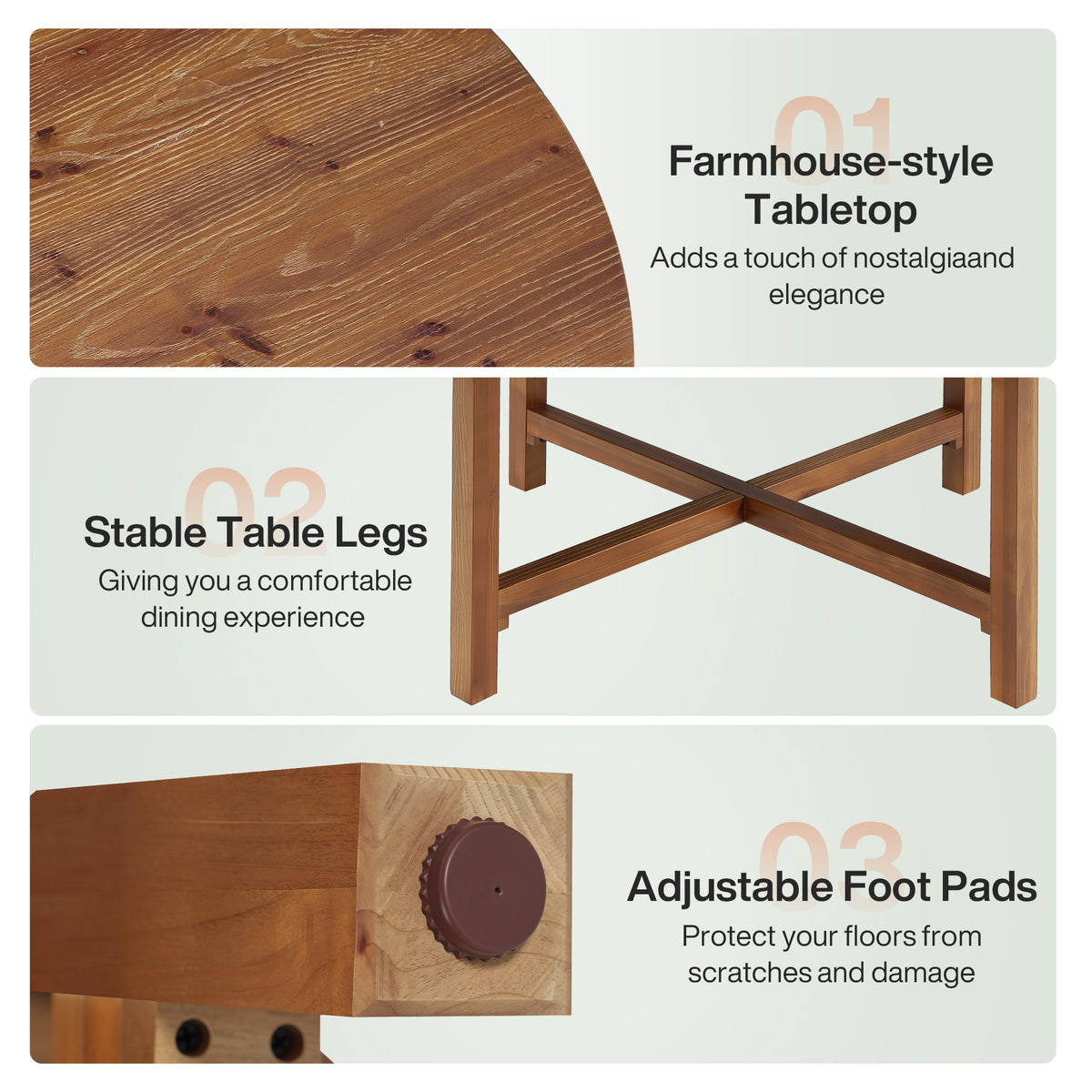Solid Wood Round Dining Table, 47" Farmhouse Kitchen Table with Cross Base for 4