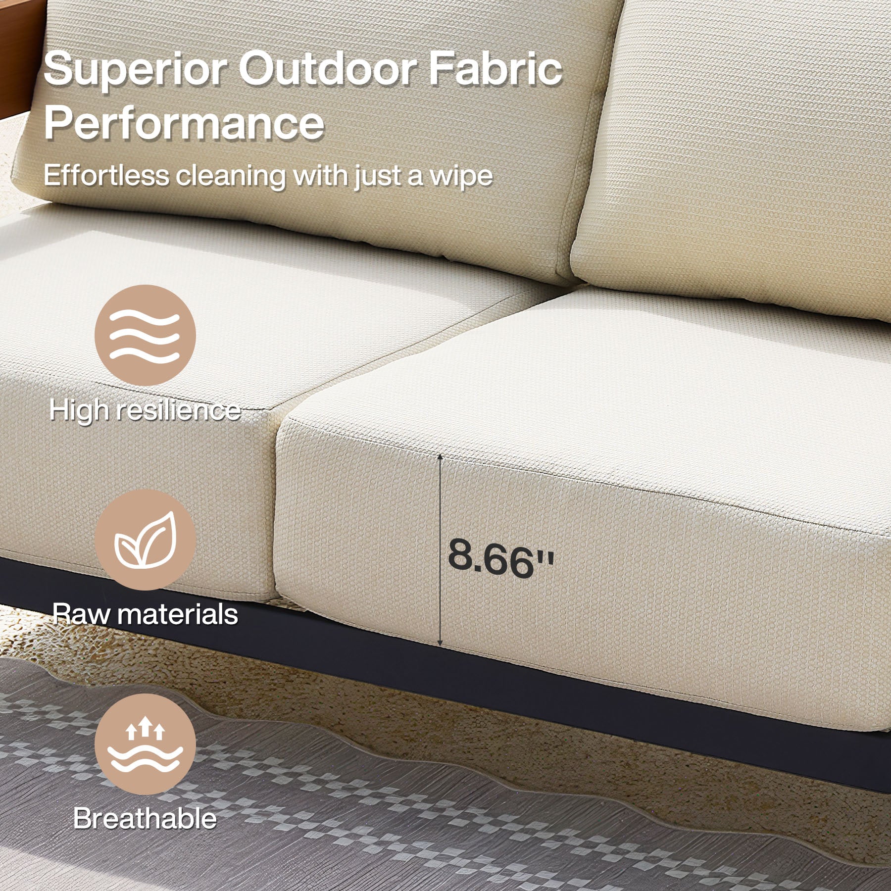 Patio Sofa Loveseat, Outdoor 2-Seater U-Shape Chair with Cushions