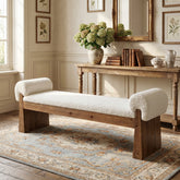 Solid Wood Cushioned Bench, Upholstered Entryway Bench End of Bed Bench 3