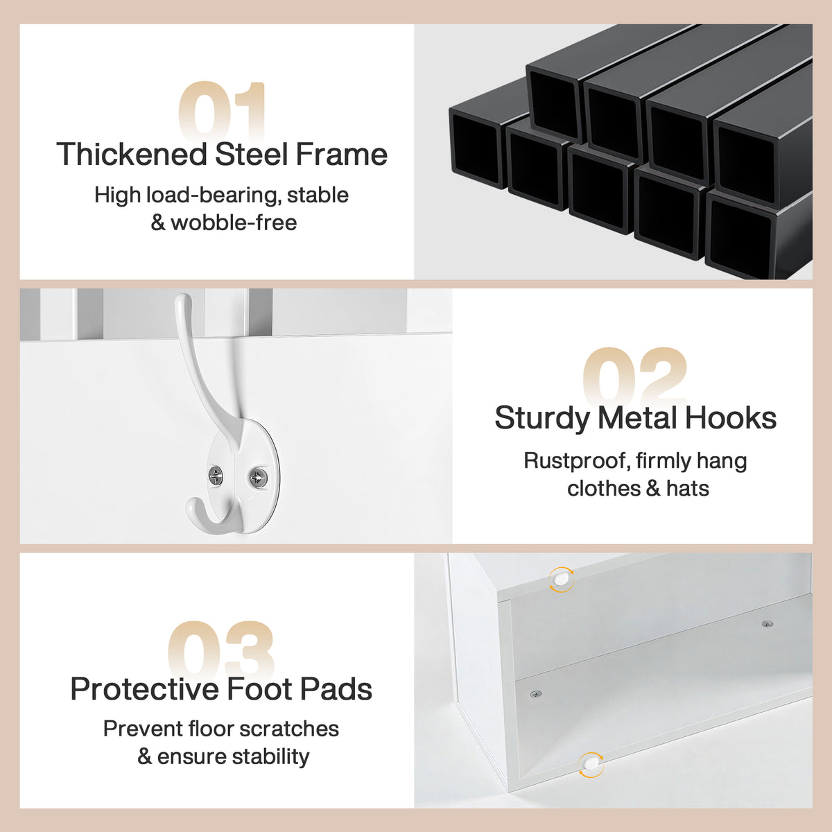 71" Room Divider with Shelves, Modern Wall Partition with Coat Hooks & Open Display Shelf