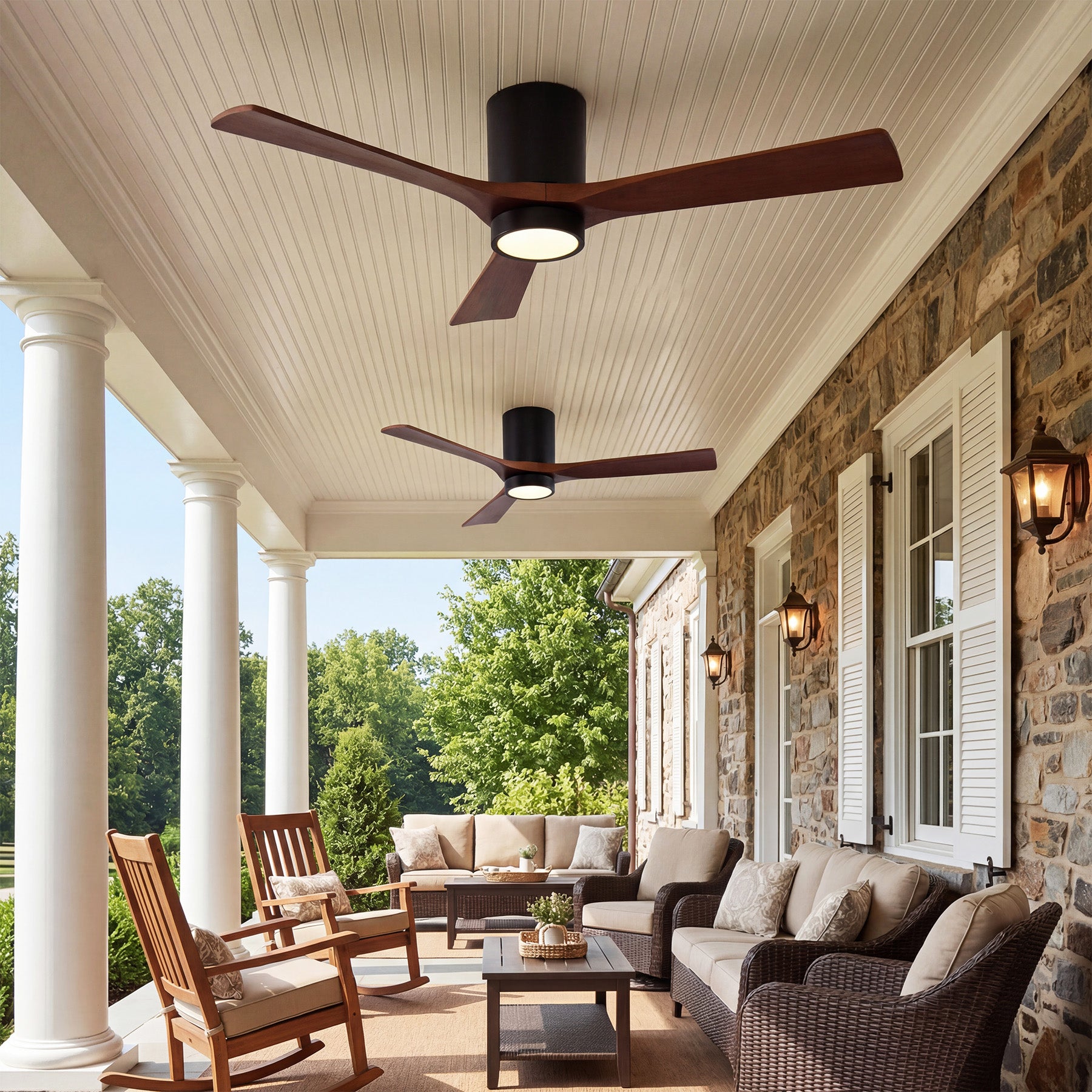 52" Ceiling Fans with Lights & Remote Control, 3 Solid Wood Blades