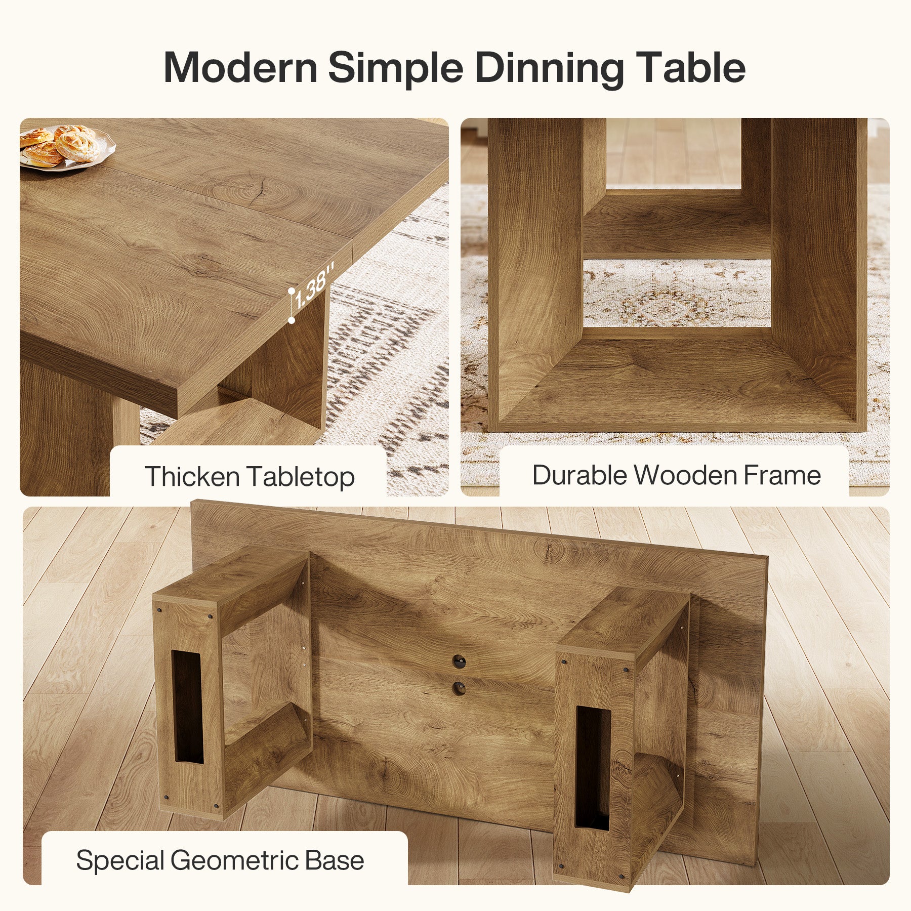Rectangle Dining Table for 6-8, 63" Kitchen Table with Geometric Frame