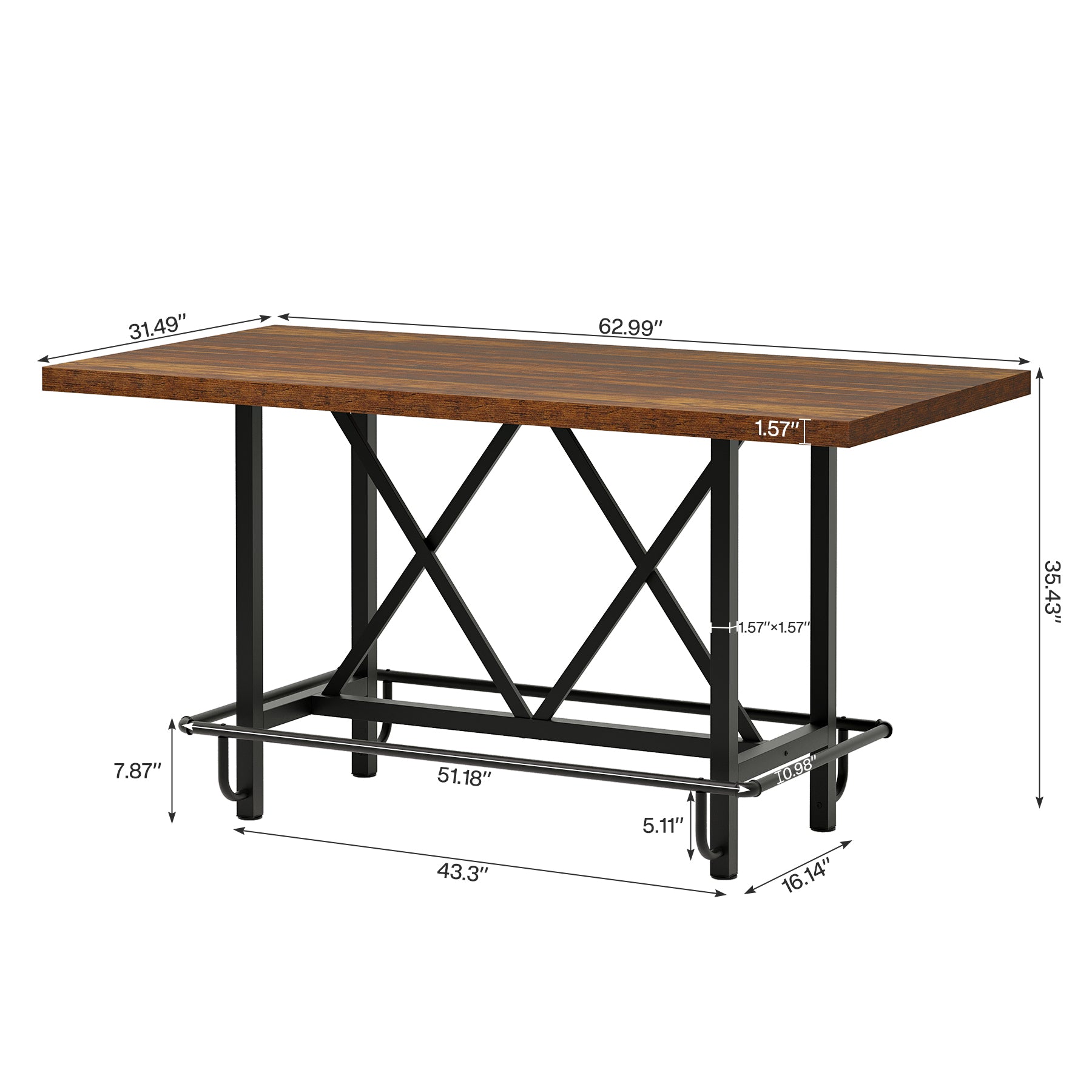 63" Dining Table, Rectangular Kitchen Table for 6 People