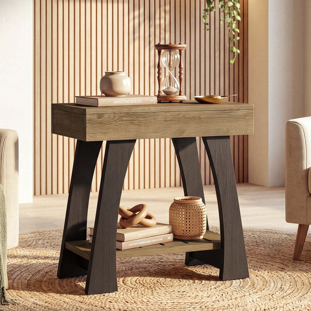 2-Tier Narrow Side Table, Slim End Table for Small Spaces, Living Room