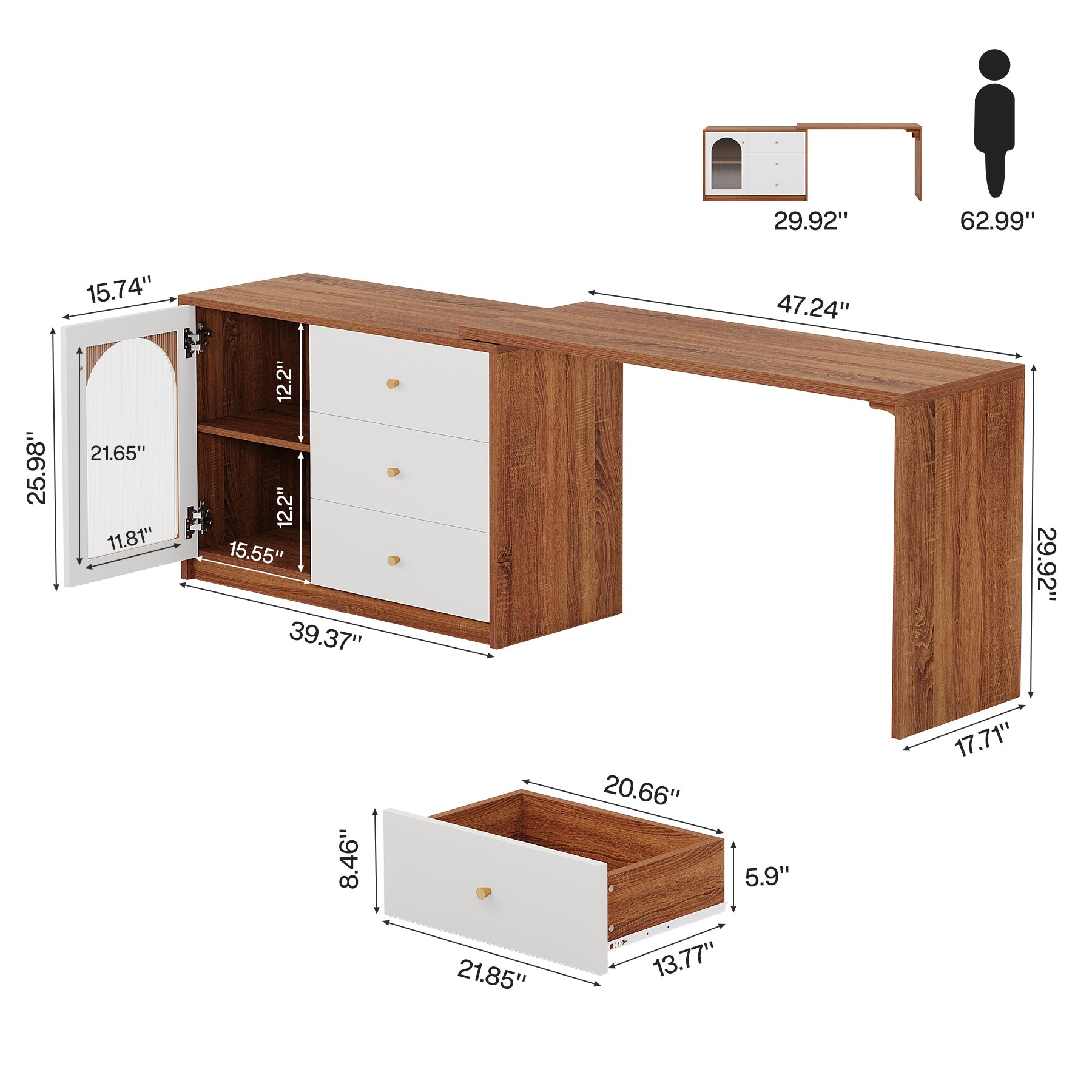 Modern Makeup Vanity, Dressing Table with 3 Drawers and Cabinet