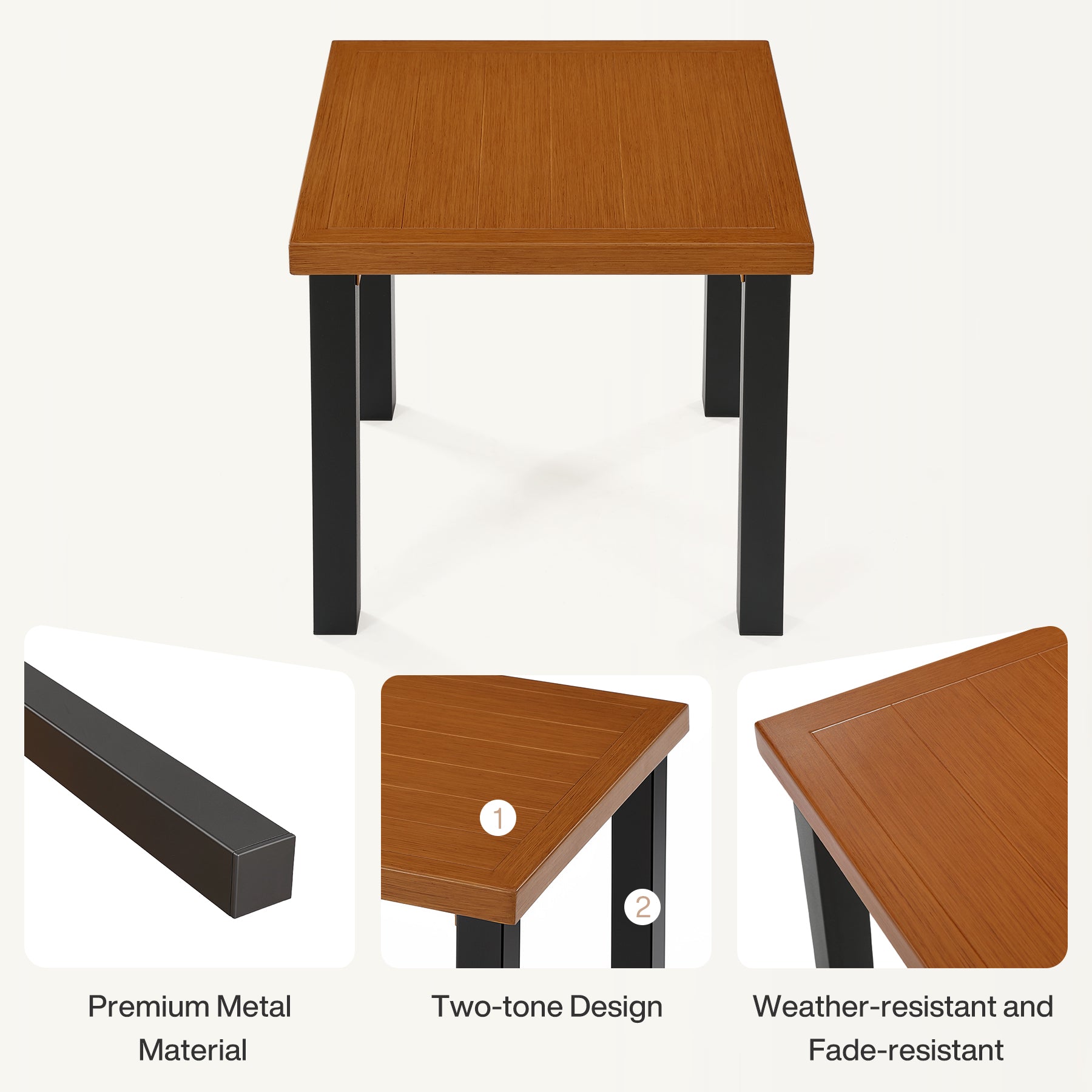 Square Outdoor Side Table, Weather Resistant Patio End Table with Metal Legs