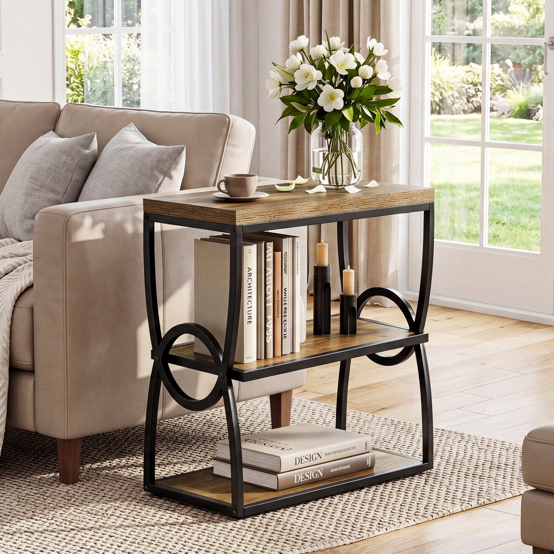 Tribesigns 25.59-Inch Industrial Narrow End Table with 3 Open Shelves, Slim Side Table for Small Spaces