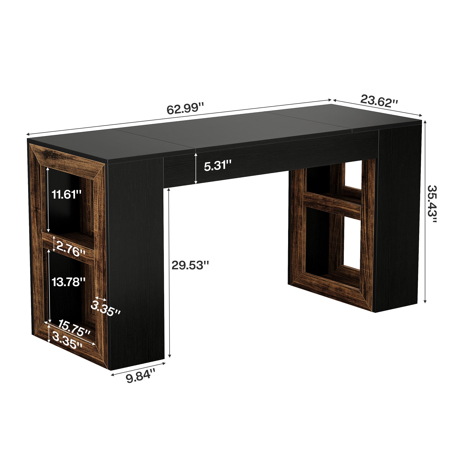 63" Counter Height Bar Table with Storage Shelves, Industrial Pub Table for Kitchen, Dining Room & Home Bar