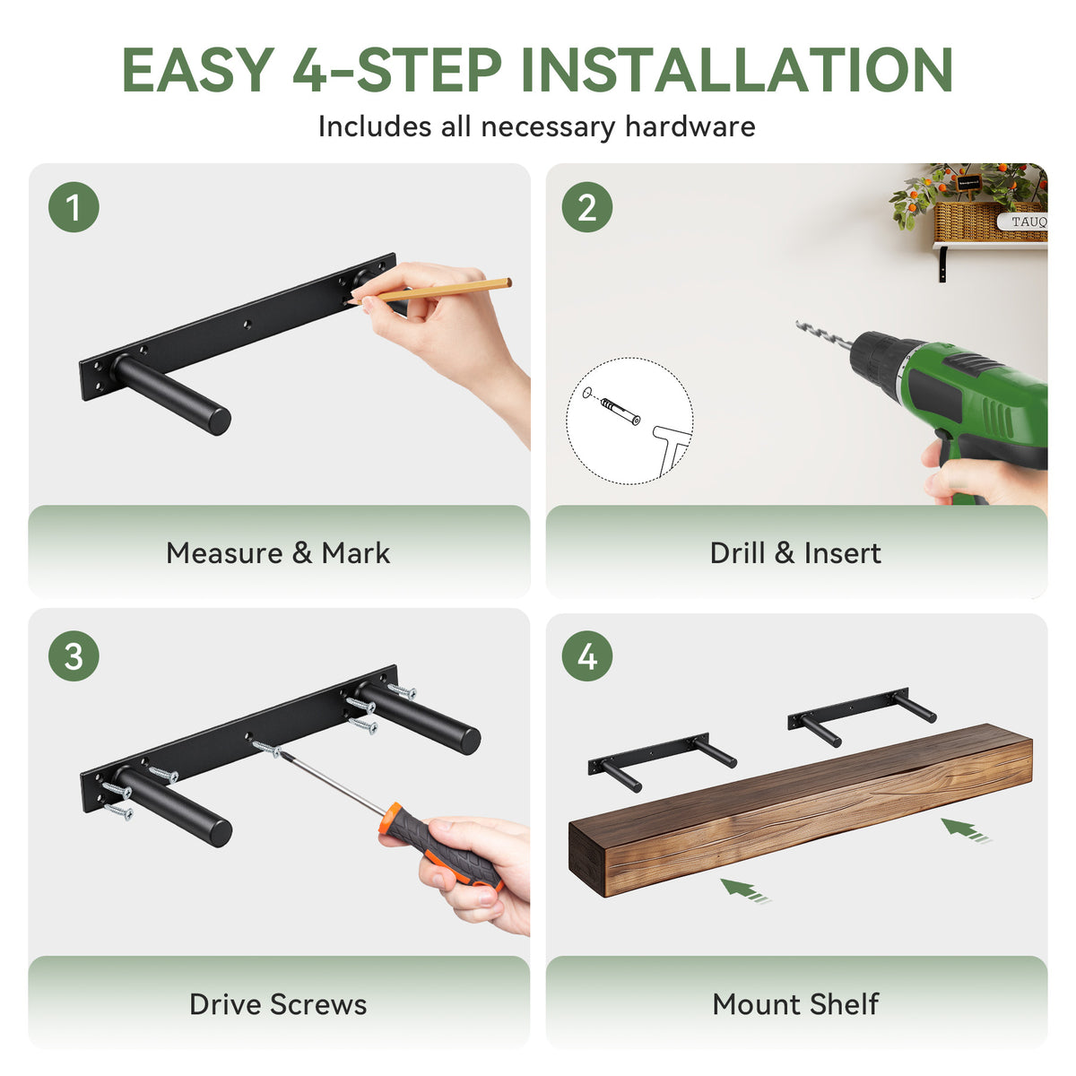 47.2" Solid Wood Floating Shelves for Wall, Set of 3, Embossed Texture, Easy 4-Step Assembly