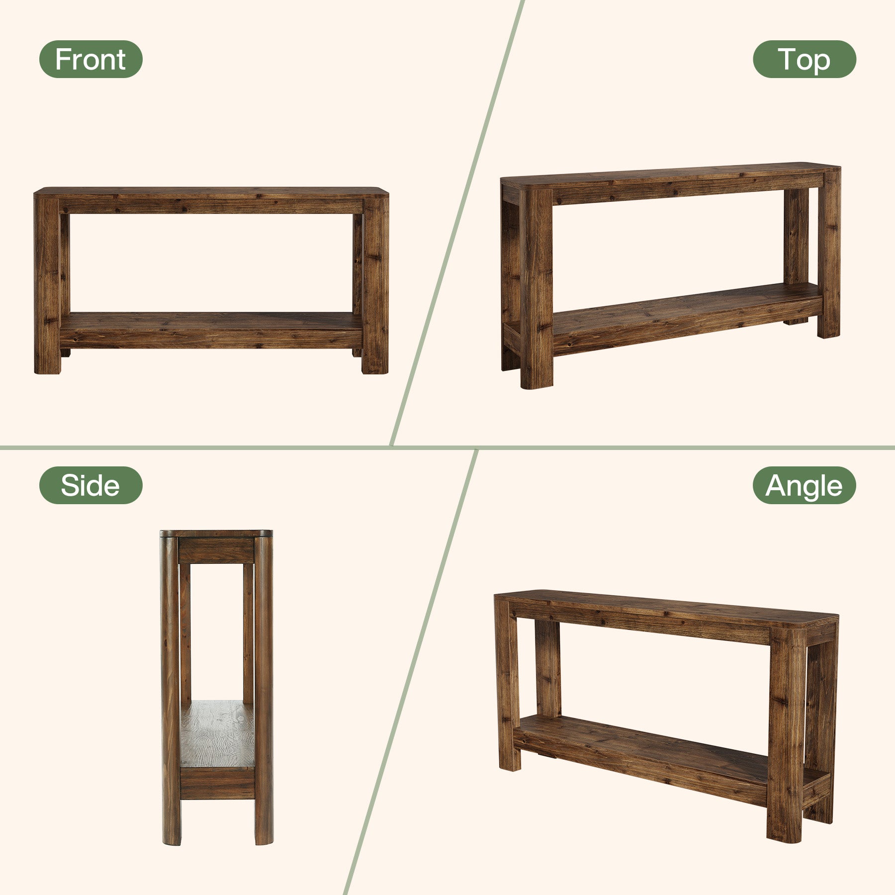 63" Solid Wood Console Table with Shelf, Slim Farmhouse Entryway & Sofa Table for Narrow Spaces