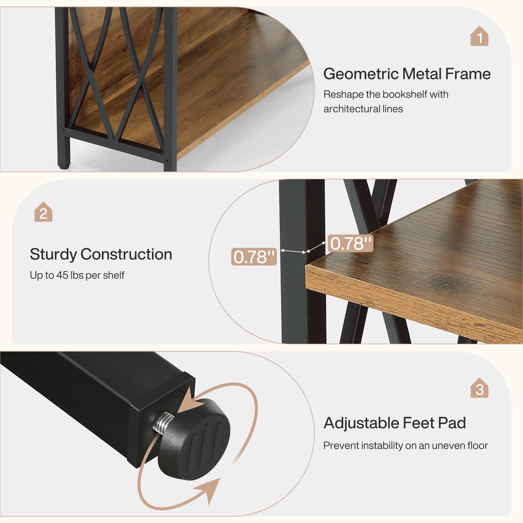 6-Tier Bookshelf, 70.87" Industrial Bookcase with Geometric Metal Frame