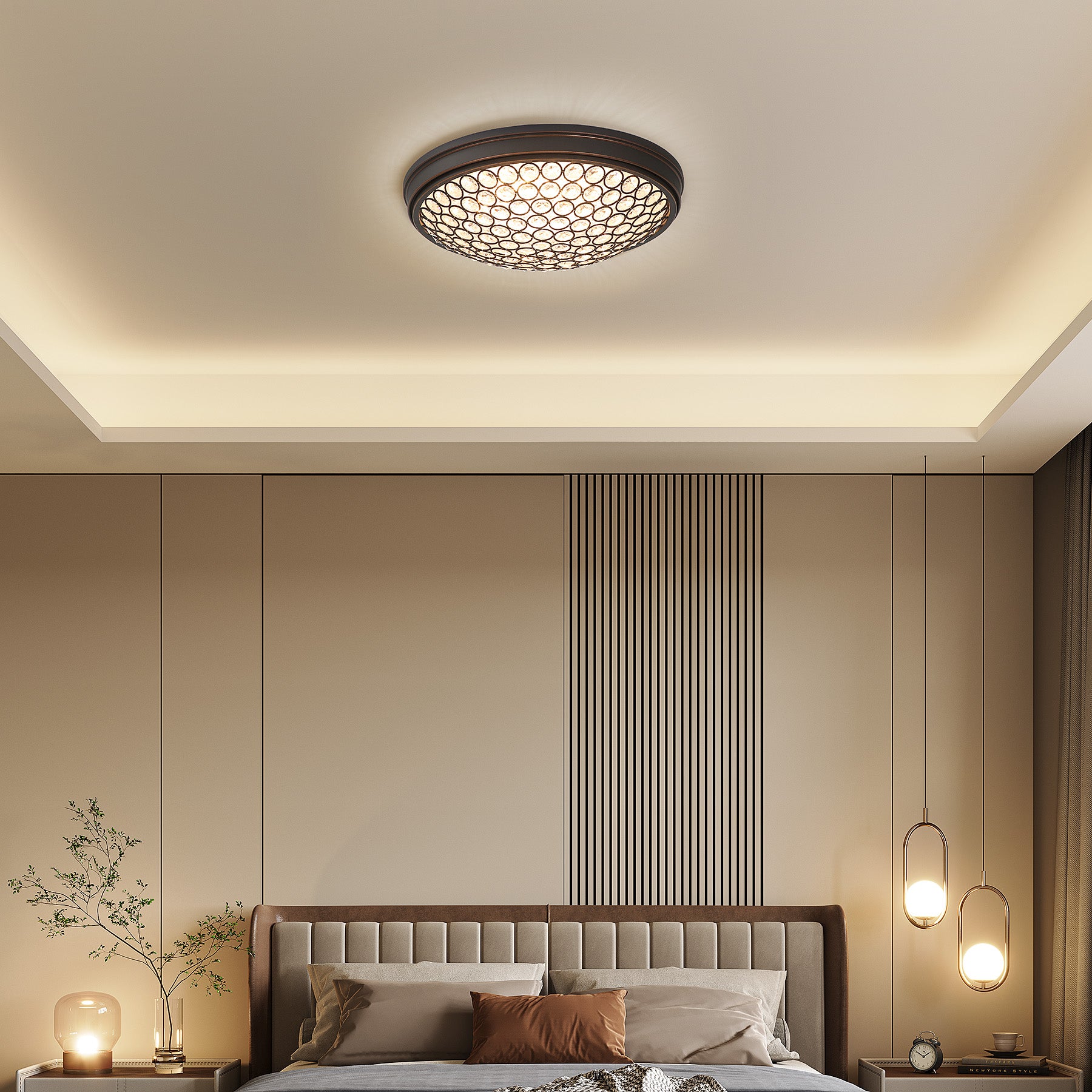 13" Ceiling Light Fixture, LED Flush Mount Ceiling Light with Modern Crystal