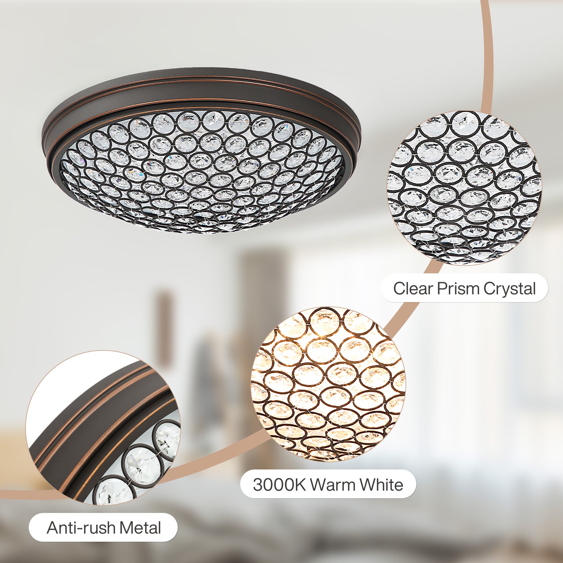 13" Ceiling Light Fixture, LED Flush Mount Ceiling Light with Modern Crystal