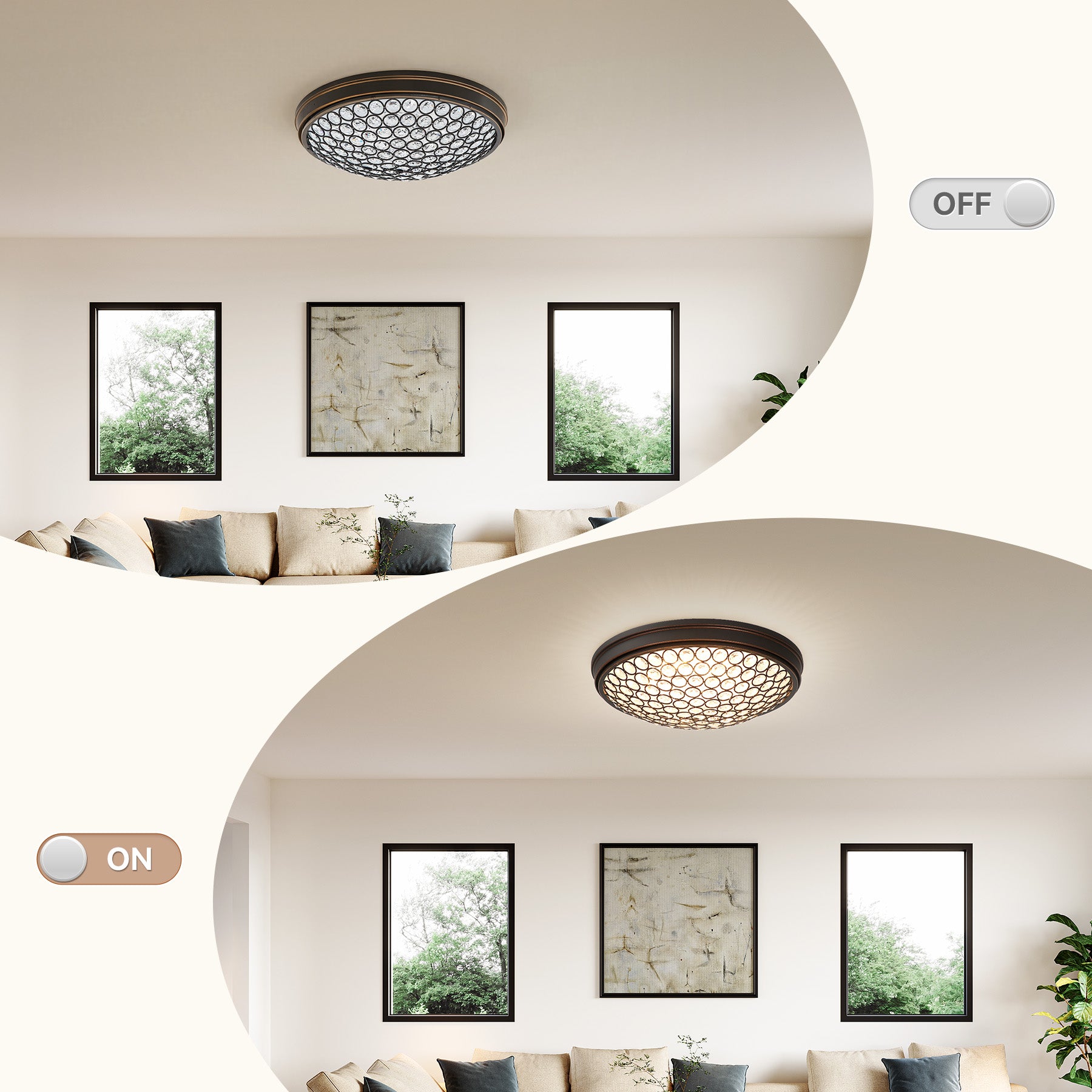 13" Ceiling Light Fixture, LED Flush Mount Ceiling Light with Modern Crystal