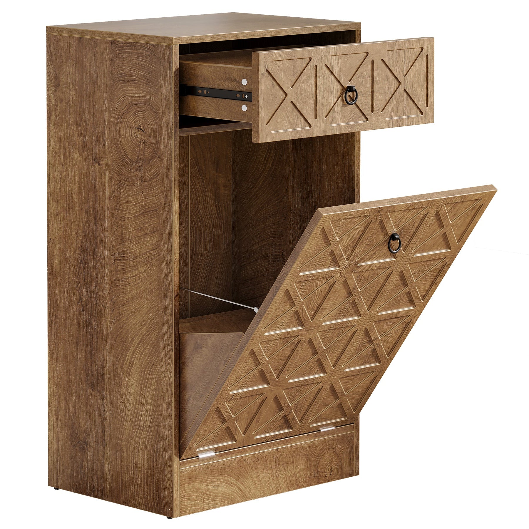 13 Gallon Tilt-Out Laundry Hamper, Wooden Hidden Cabinet with Drawer