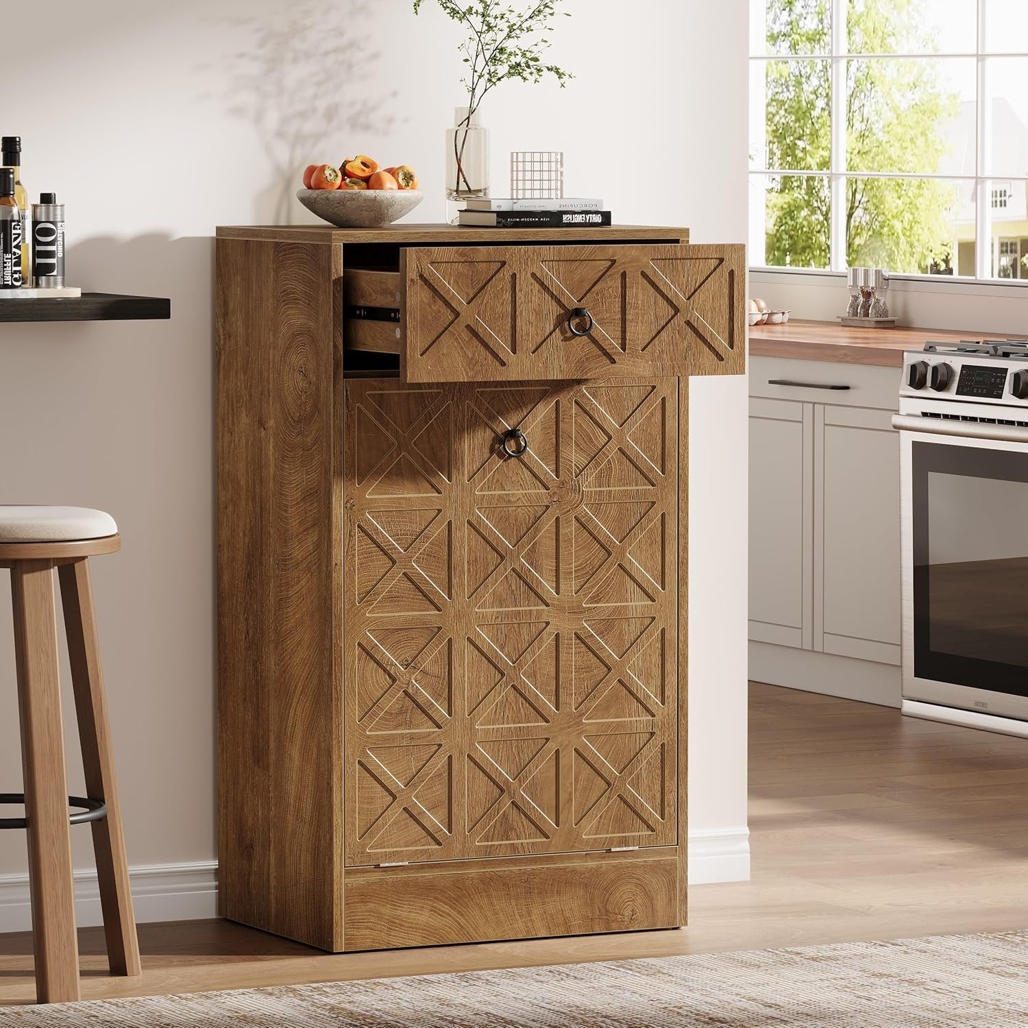 13 Gallons Tilt Out Trash Can, Hidden Garbage Cabinet with Drawer for Kitchen