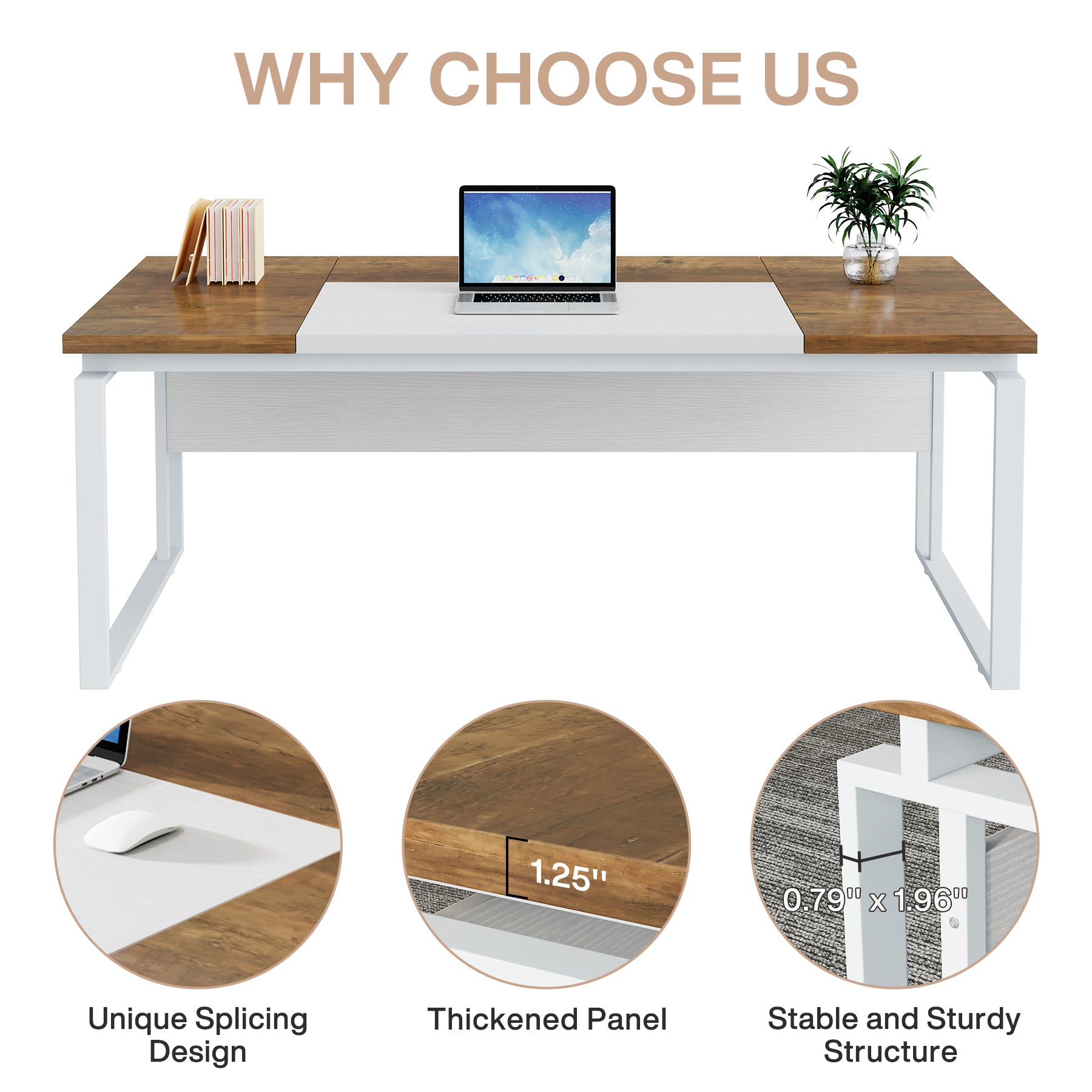 63" Computer Desk, Modern Executive Desk with Sturdy Legs