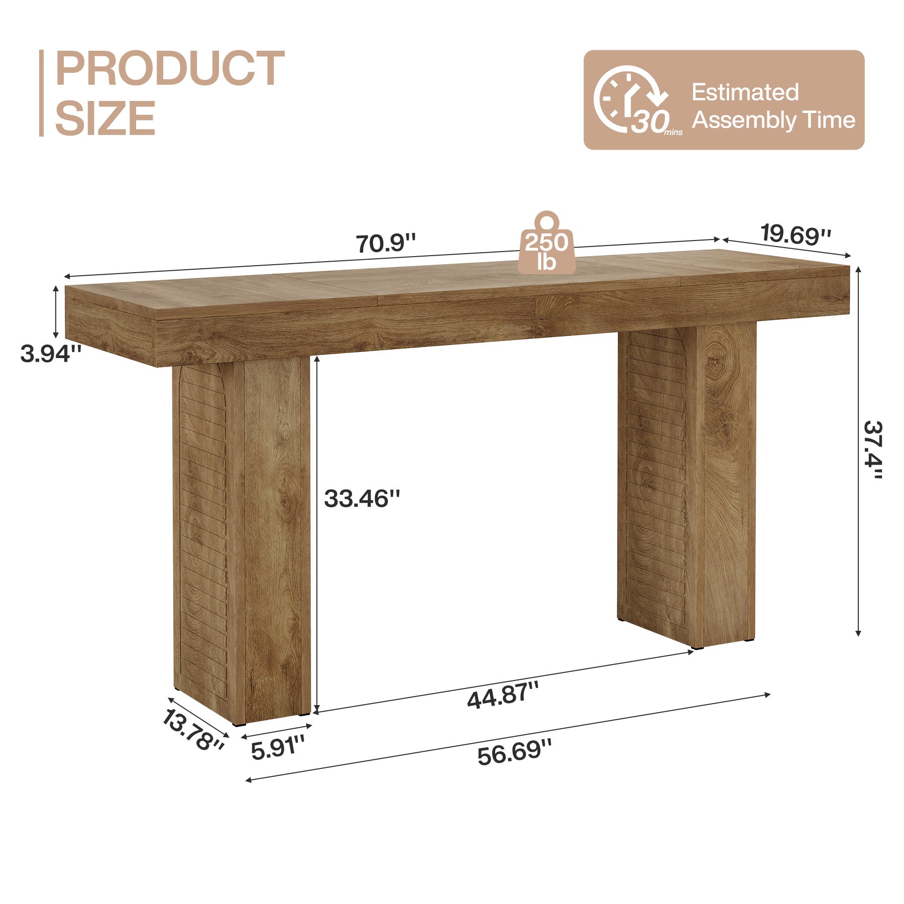 70.9" Bar Table, Counter Height Pub Table with Sturdy Pedestal Base