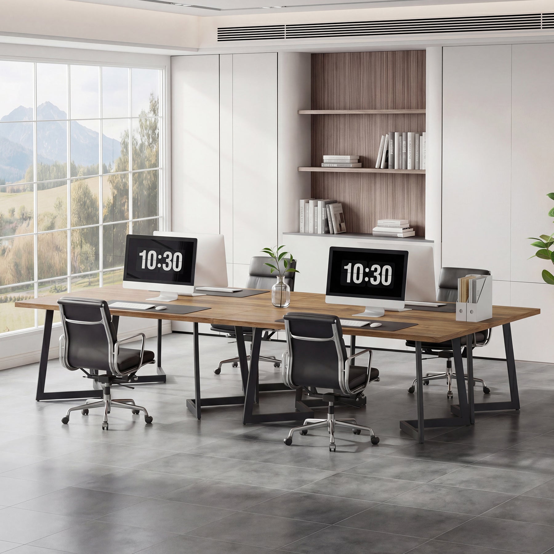 62" Industrial Office Desk, Modern Executive Computer Desk with Sturdy V-Shaped Metal Legs for Home Office
