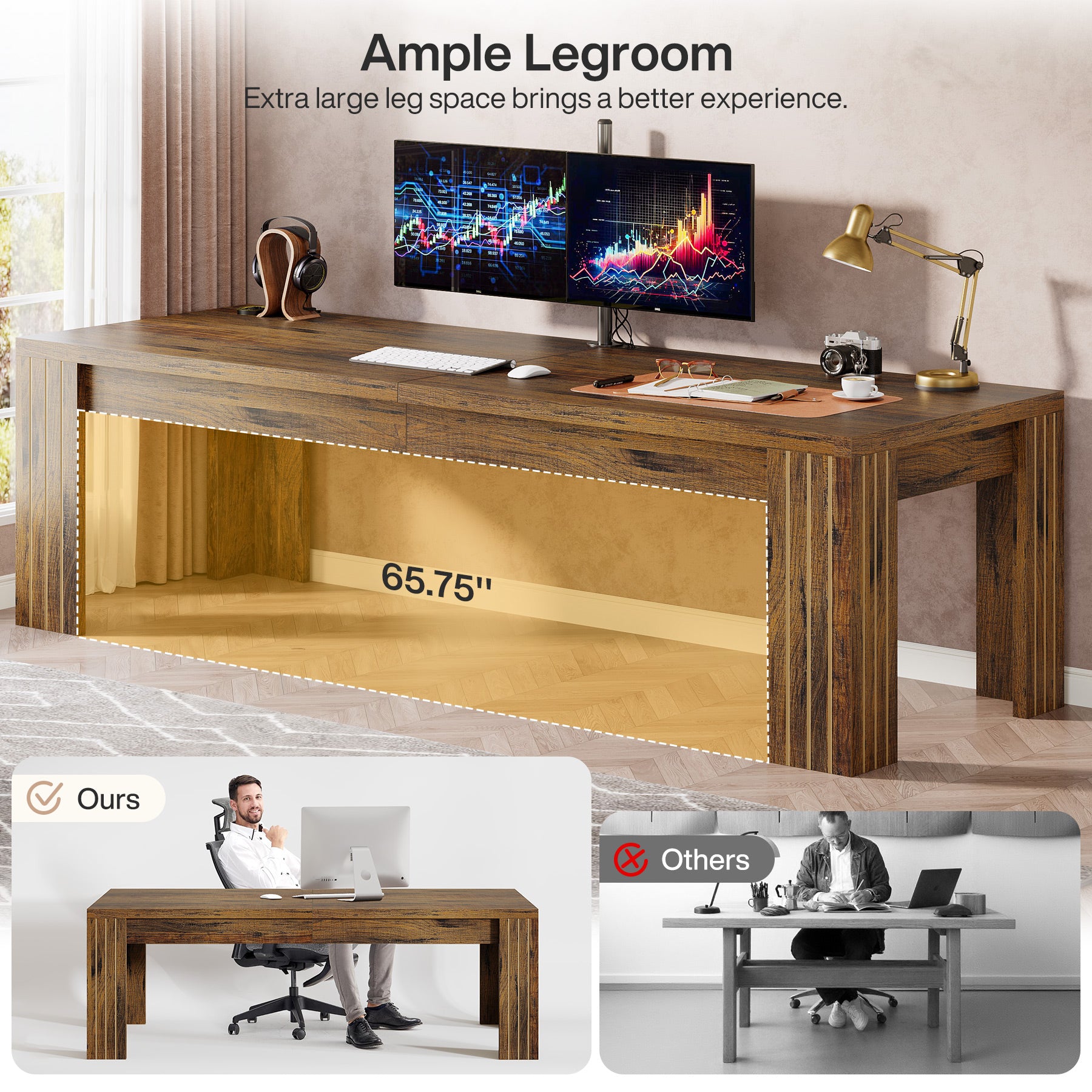 78.7" Two Person Desk, Large Double Computer Table Workstation for Home Office