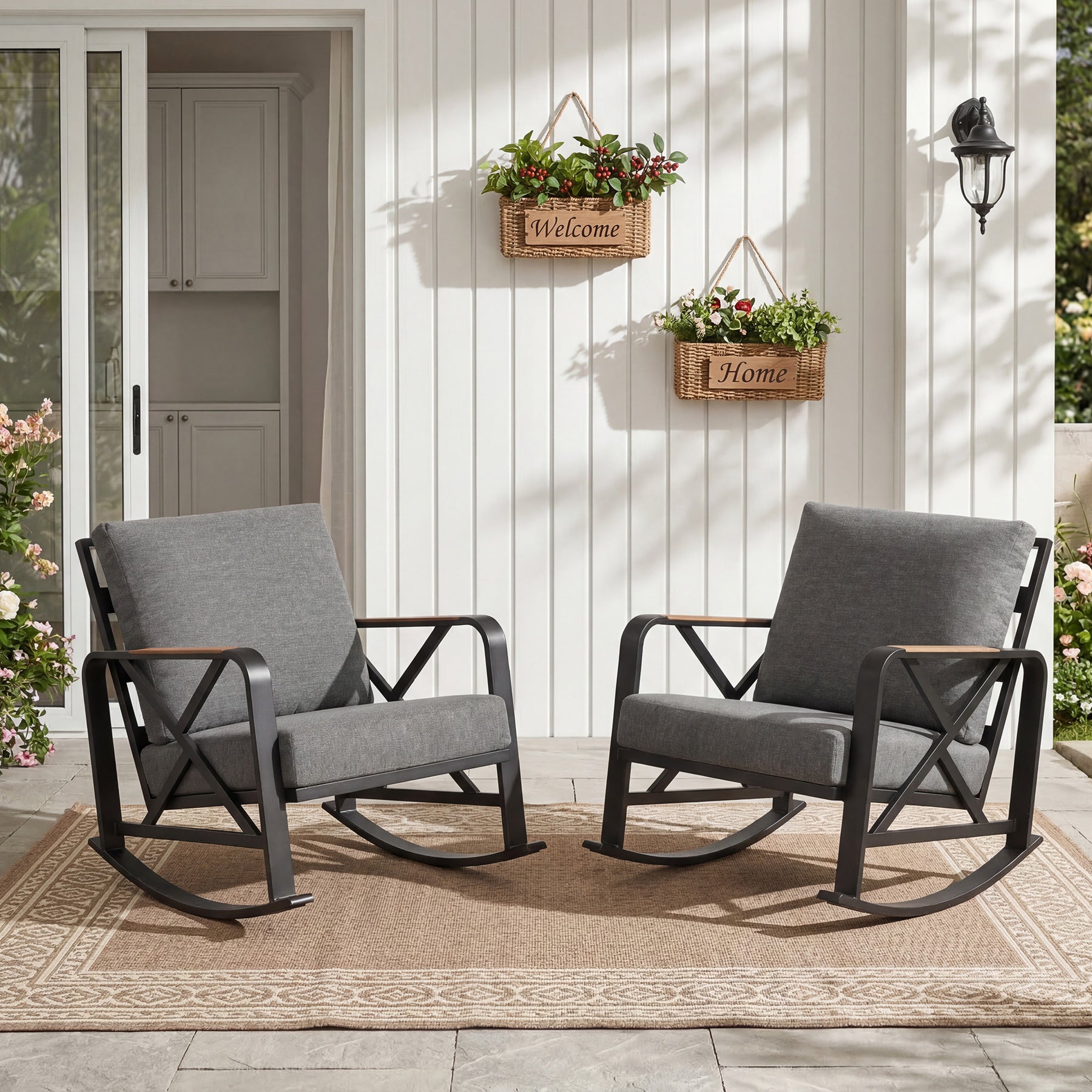 Outdoor Rocking Chair, Patio Seating Waterproof Rocker with Thick Cushion