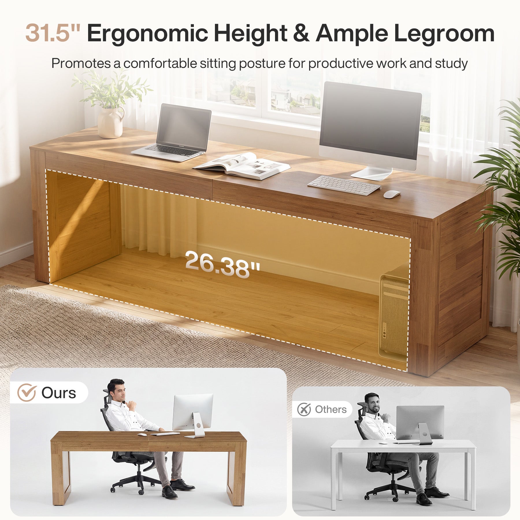 78.74" Two-Person Desk, Double Computer Desk Writing Table for Home Office
