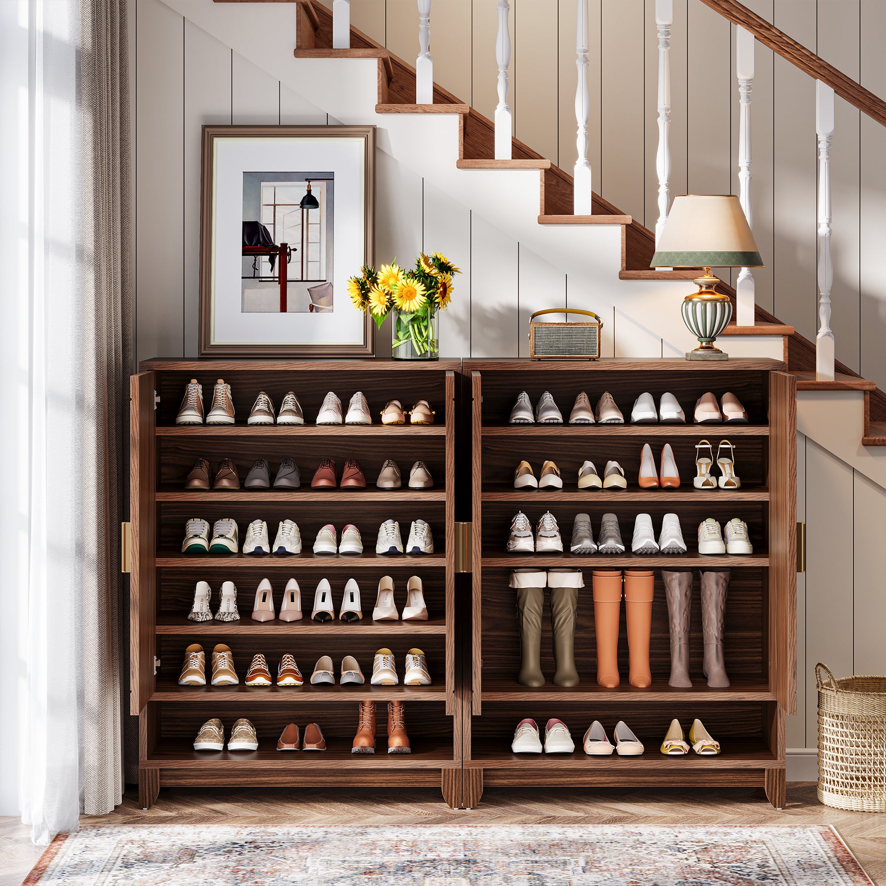 31.5" Shoe Cabinet, 6-Tier Freestanding Shoe Storage Organizer with Adjustable Shelves