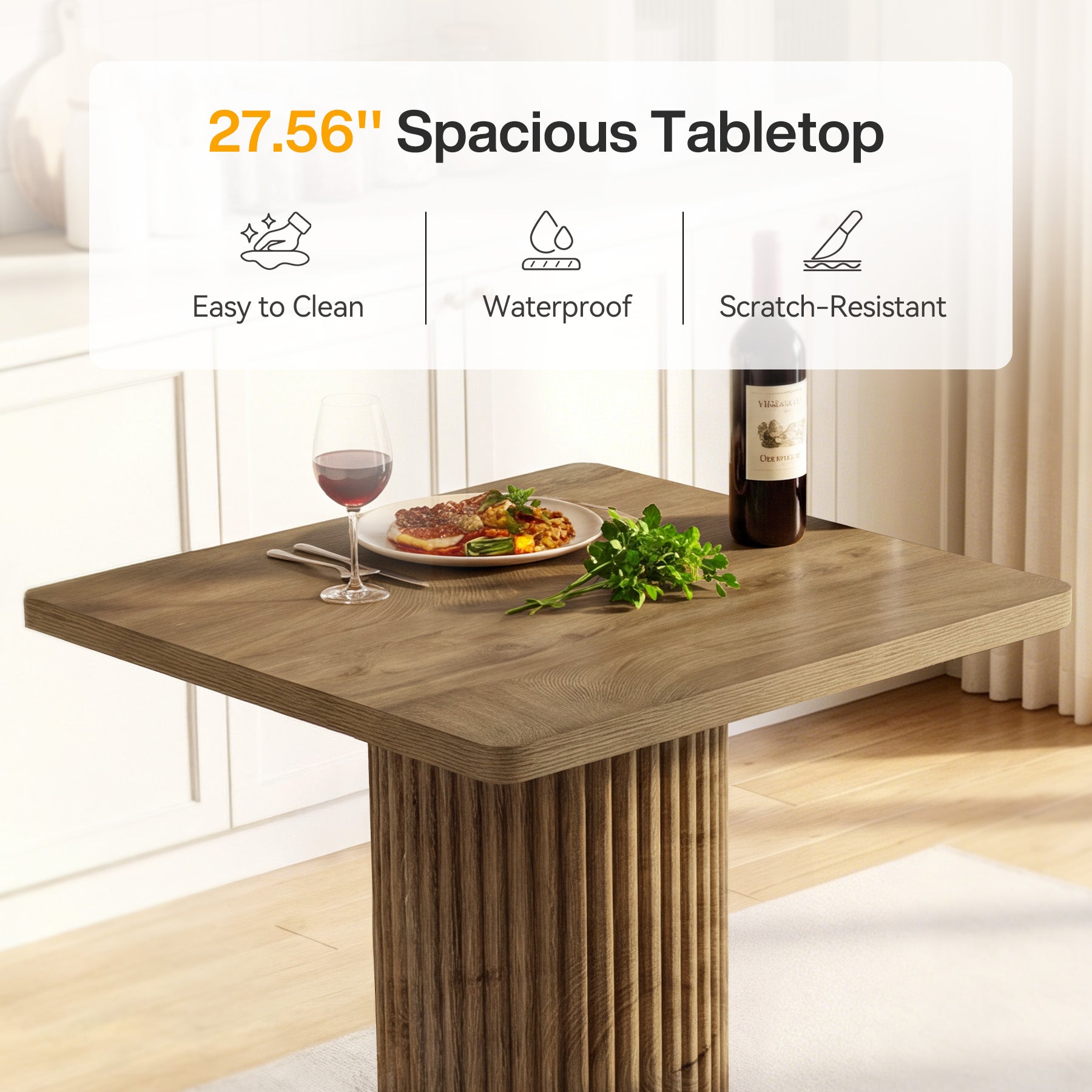 Square Bar Table, 39" H Bistro Pub Table with Ergonomic Metal Footrest for Apartment Cafe (Only Table)