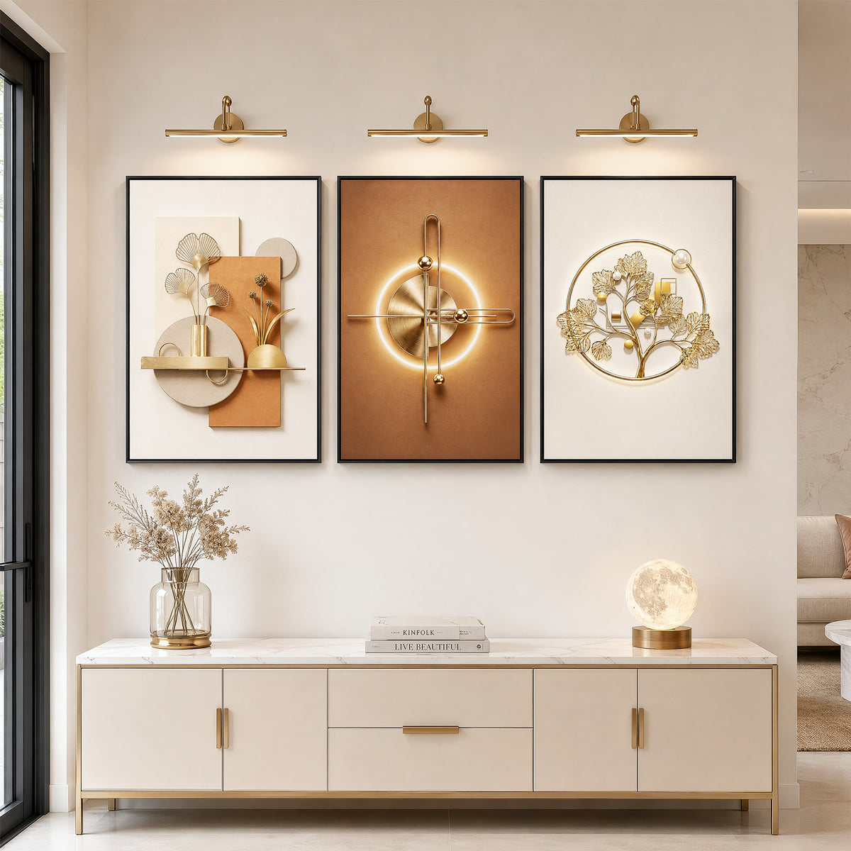 Tribesigns Crystal Coating Modern Framed Wall Art,3 Piece Canvas Wall Decor