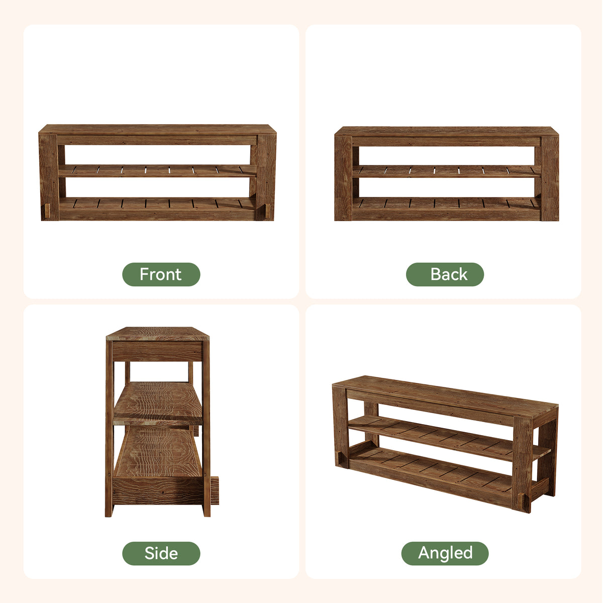 63" Solid Wood Console Table, Farmhouse Sofa Entryway Table with 3-Tier Storage Shelves