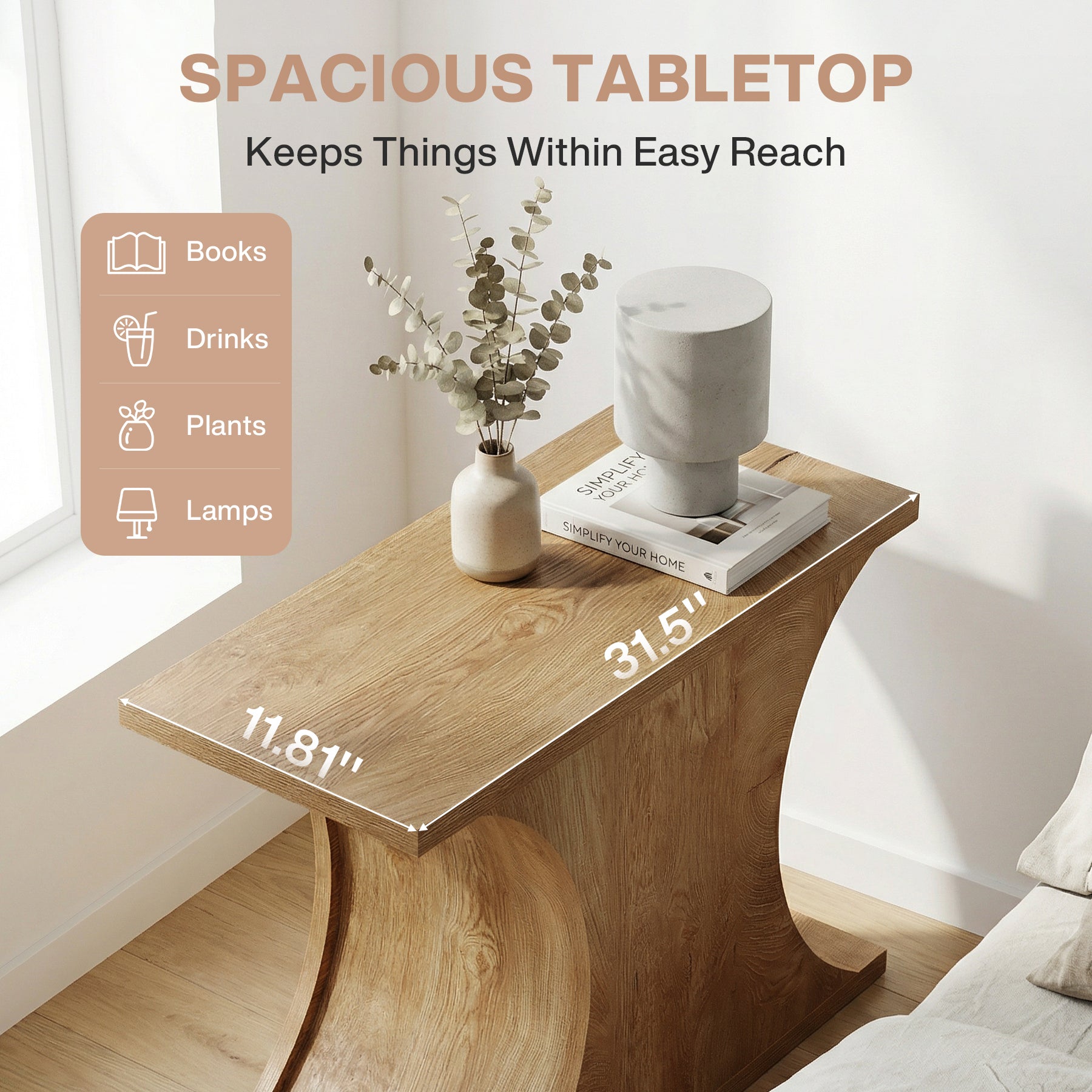 31.5" Nightstand, Narrow Bedside Table with Hourglass Base