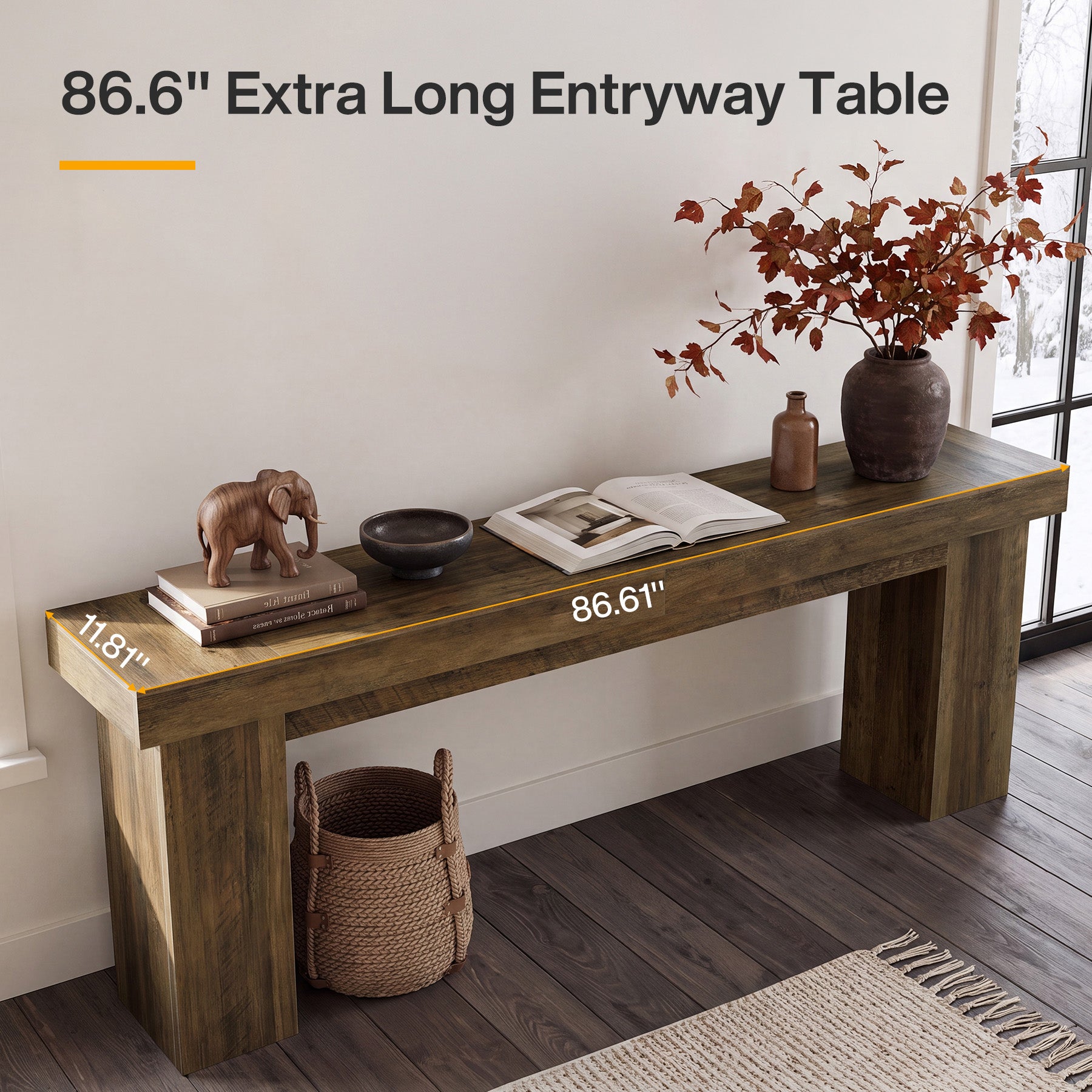 86.6" Console Table, Extra-Long Sofa Entryway Table for Living Room, Foyer