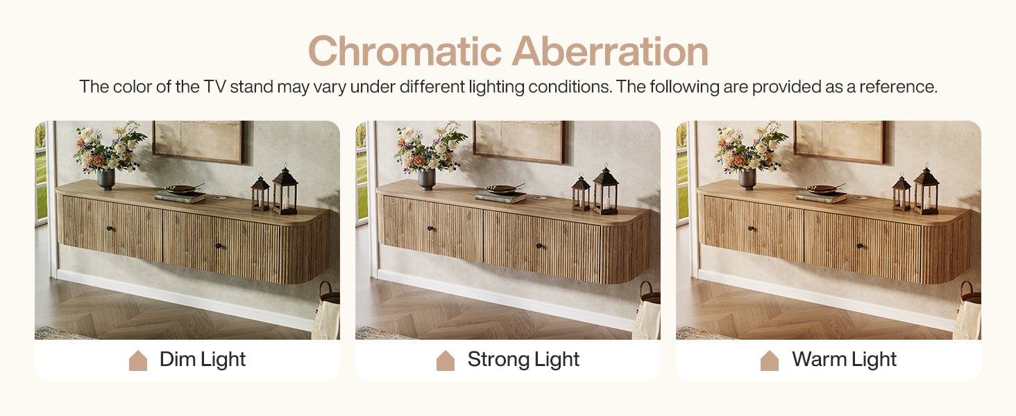 Floating TV Stand, 55" Wall Mounted Media Console with 2 Fluted Drawers