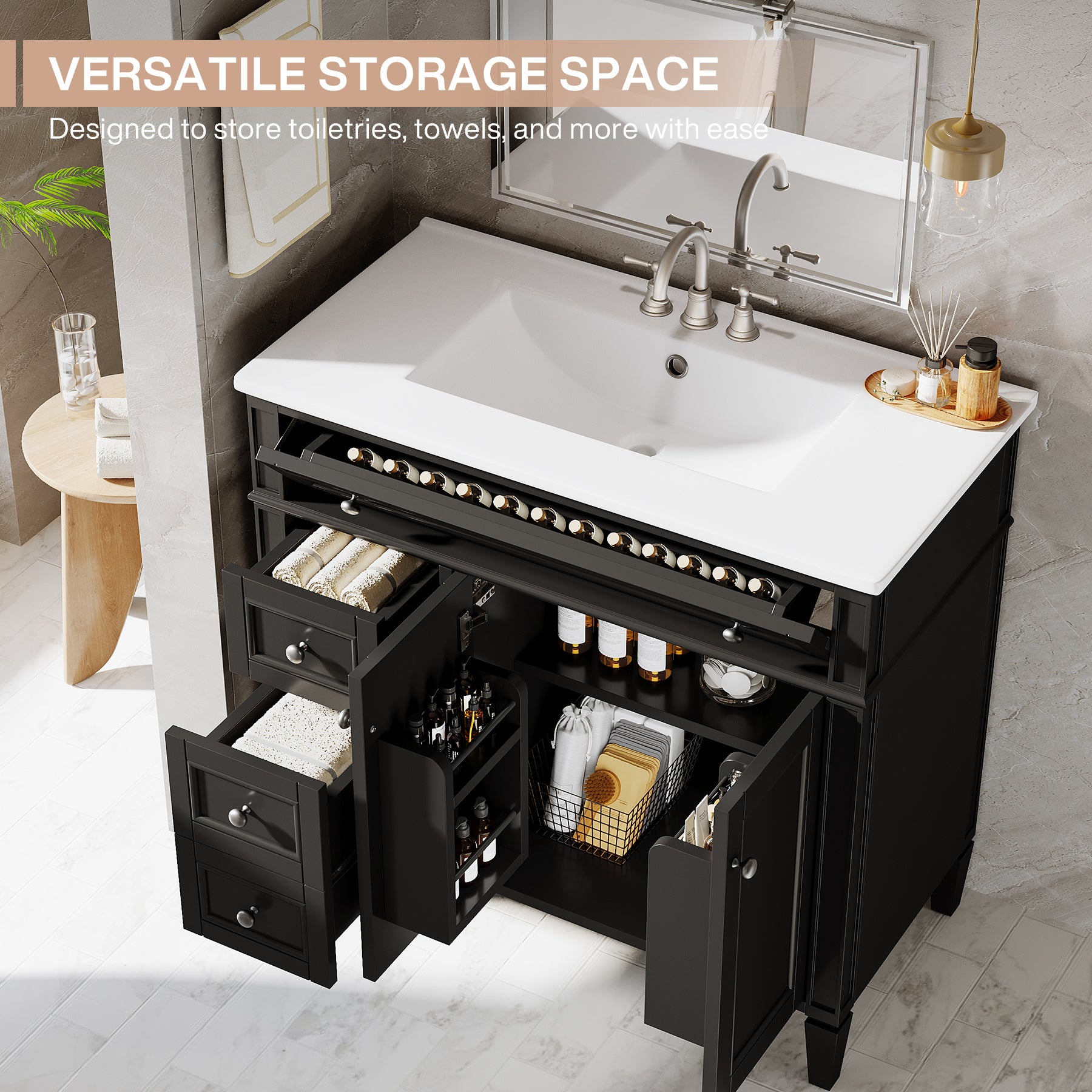 Modern Bathroom Vanity, 36" Bathroom Sink Vanity Cabinet with 3 Drawers