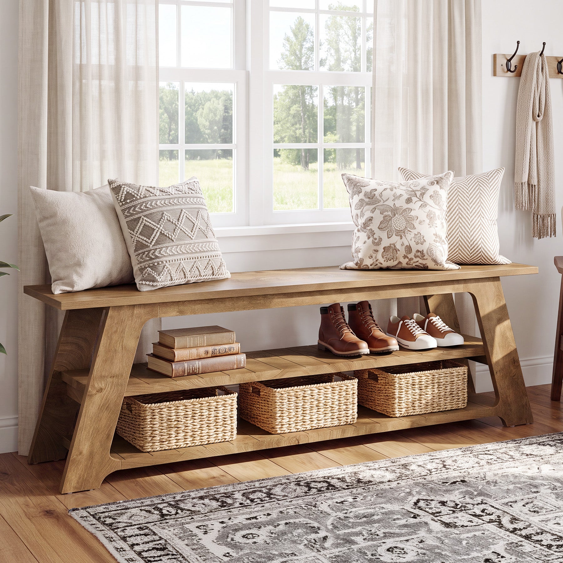 63" Entryway Shoe Storage Bench, Hallway Seating Bench End of Bed Benches