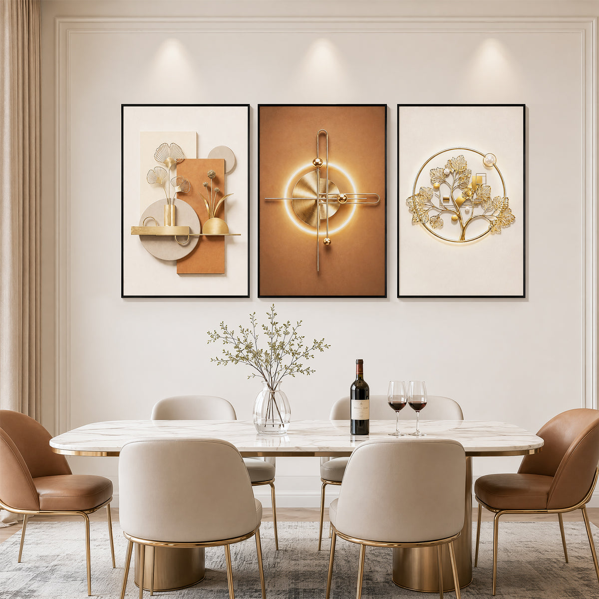 Tribesigns Crystal Coating Modern Framed Wall Art,3 Piece Canvas Wall Decor