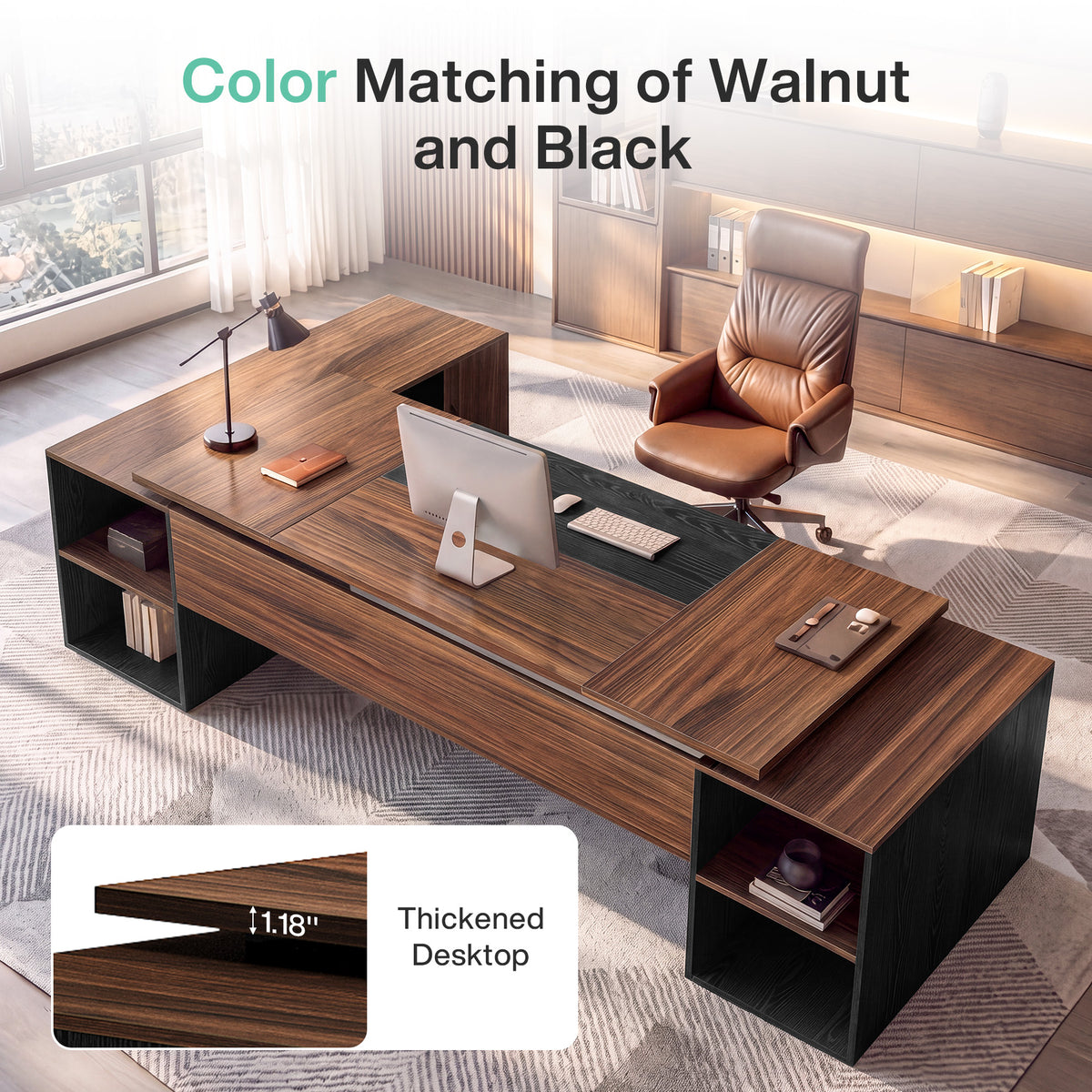 78.7" L-Shaped Executive Desk, Large Office Computer Desk with Drawer & 55" Cabinet