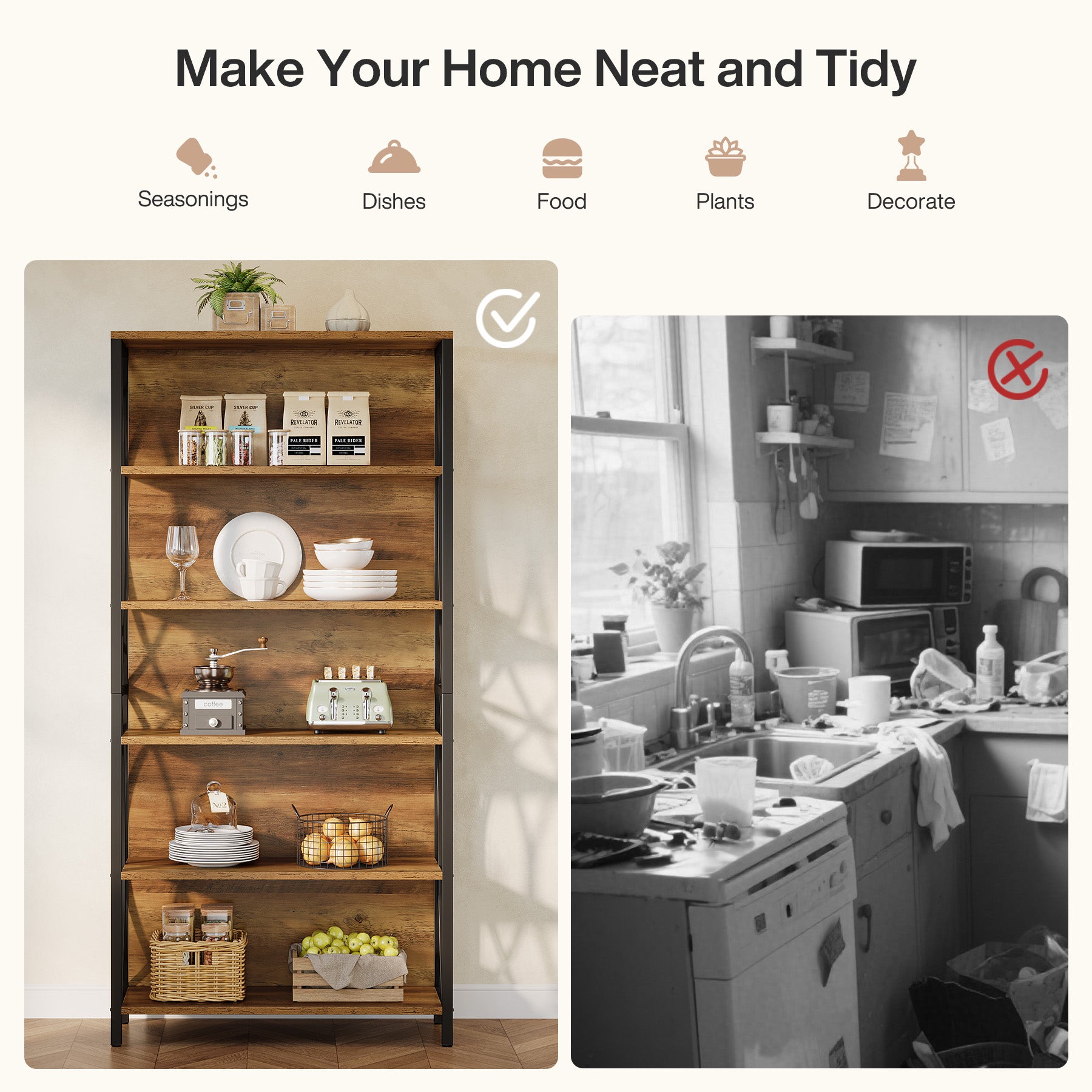 6-Tier Bookshelf, 70.87" Industrial Bookcase with Geometric Metal Frame