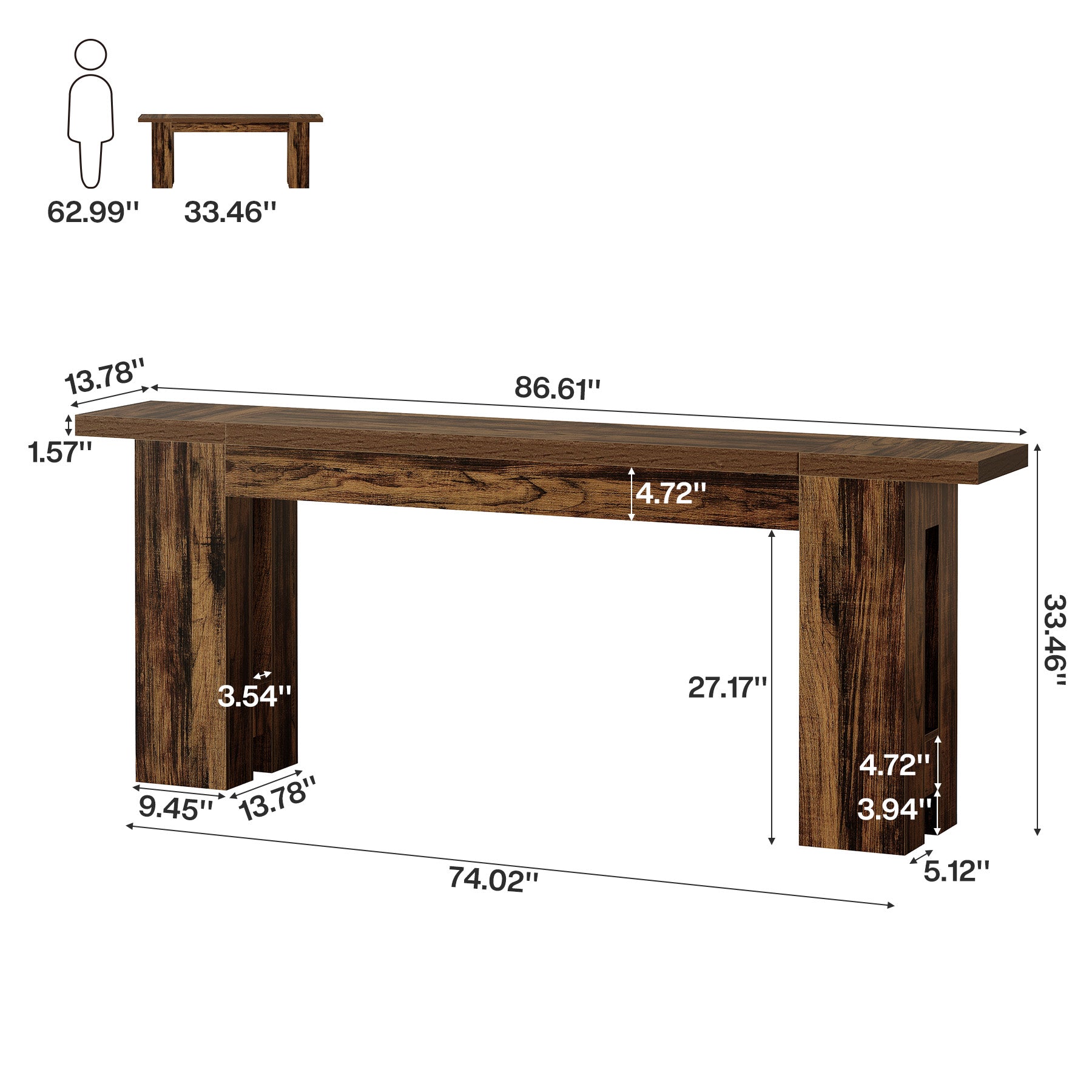 86.6" Long Console Table, Farmhouse Entryway Sofa Table Behind Couch for Hallway