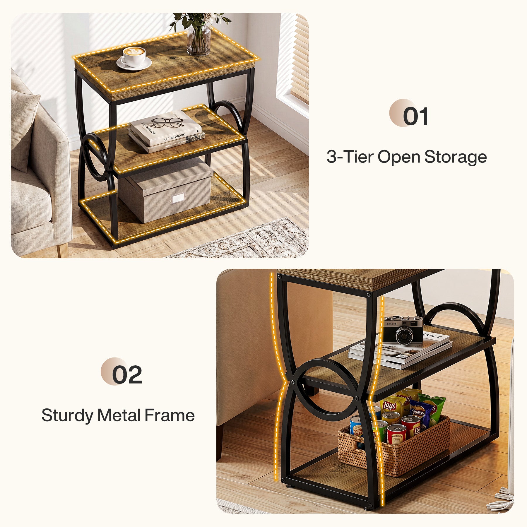 Tribesigns 25.59-Inch Industrial Narrow End Table with 3 Open Shelves, Slim Side Table for Small Spaces