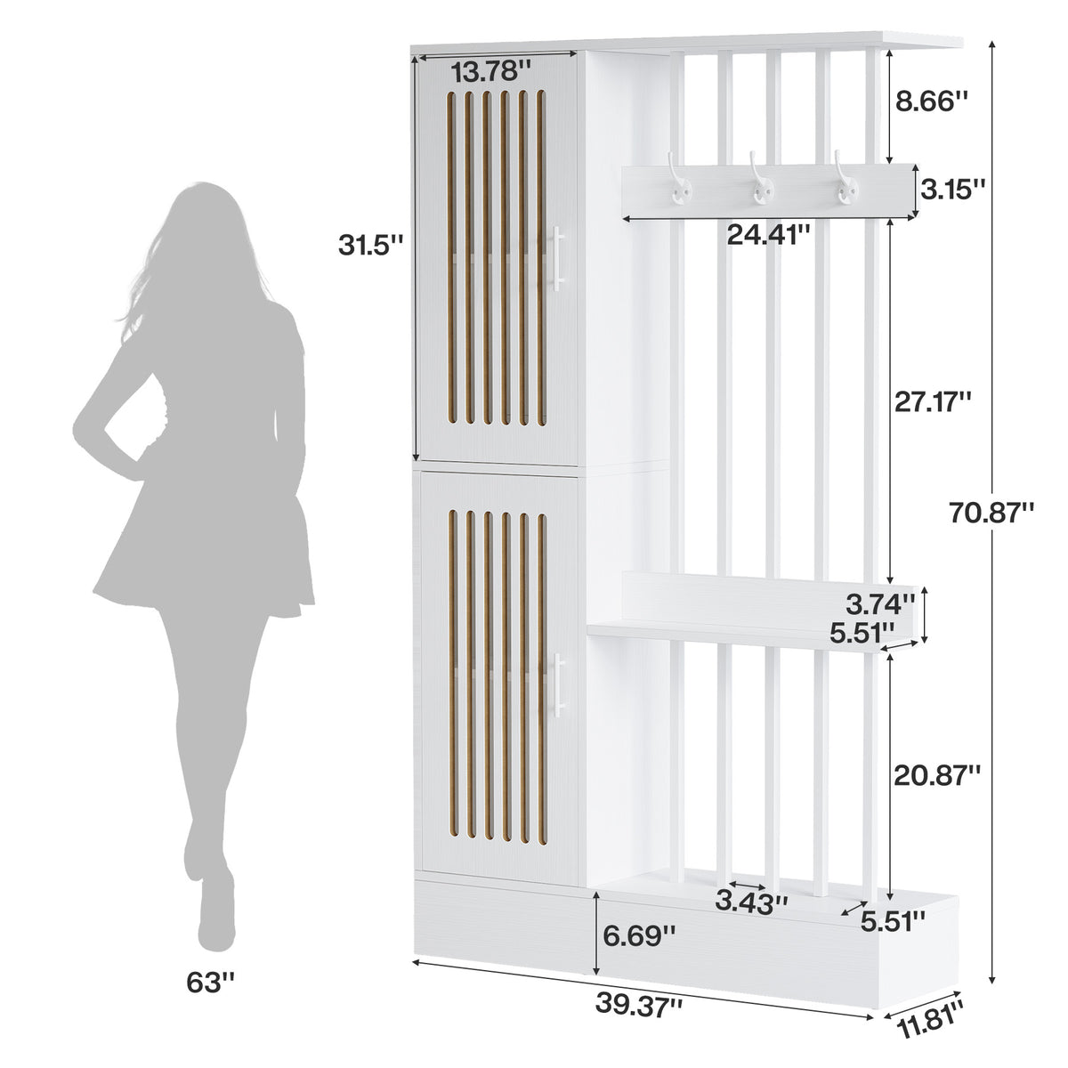 71" Room Divider with Shelves and Storage Cabinet, Modern Wall Partition for Home