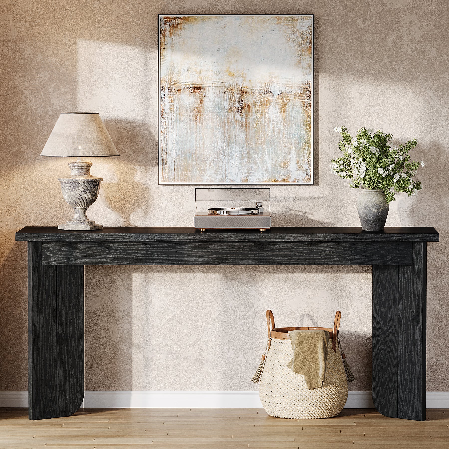 70.9" Console Table, Wood Sofa Table Hallway Table with Double Pedestal