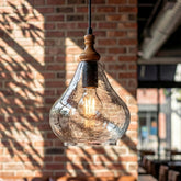 Farmhouse Teardrop Pendant Light, Adjustable Hanging Light Fixture with Seeded Glass Shade 3